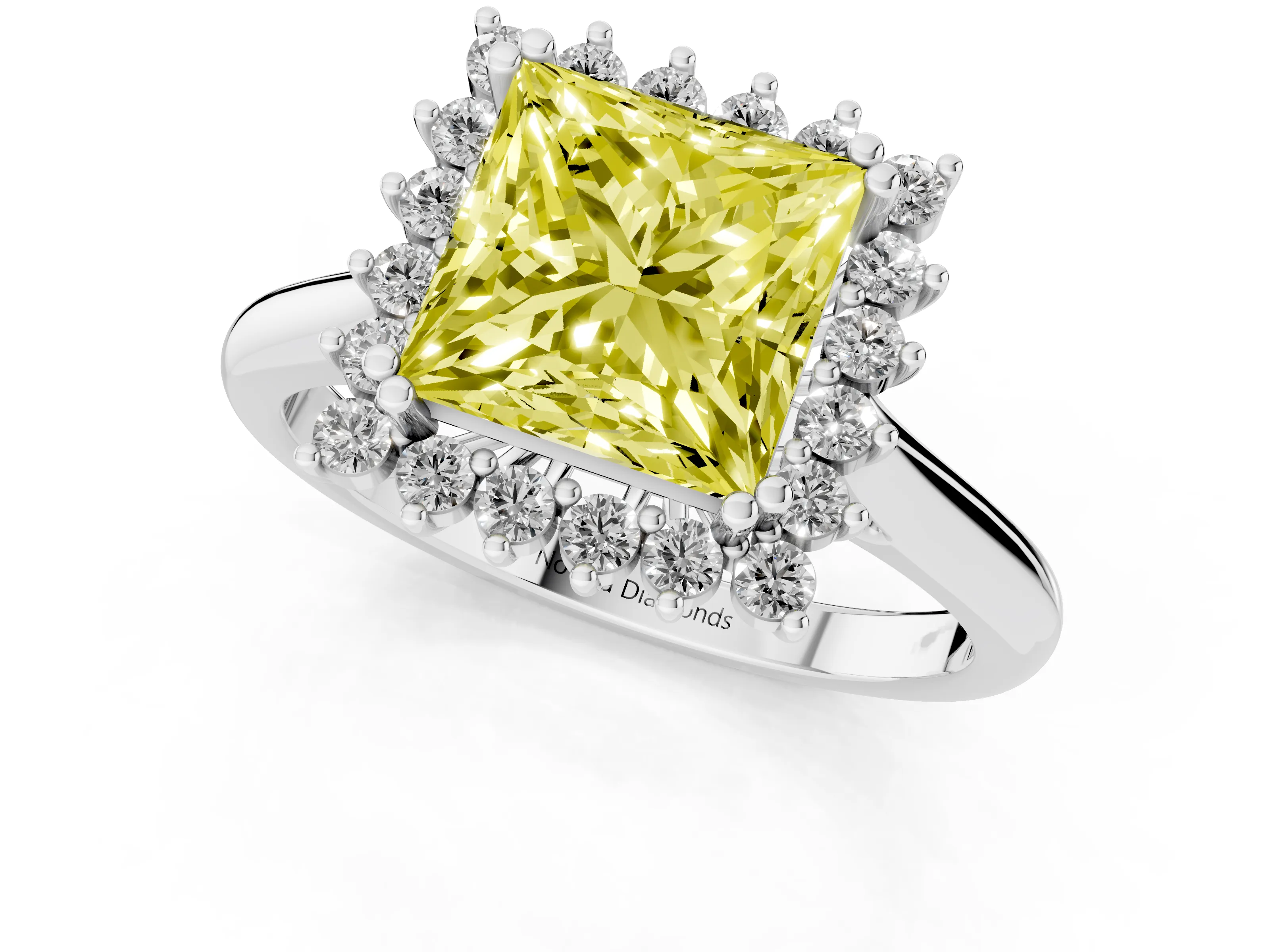 Fancy Yellow Princess Cut Diamond Halo Ring Set in Platinum with Plain Solitaire Band and Prong Setting
