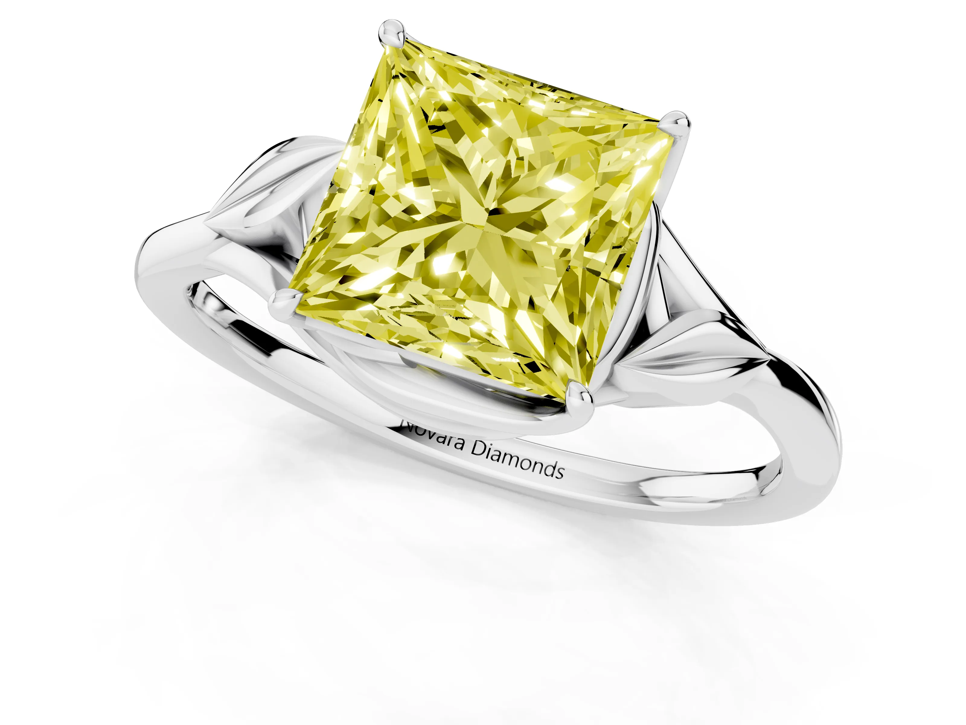 Fancy Yellow Princess Cut Diamond Solitaire Ring Set in Platinum with Polished Twist Band