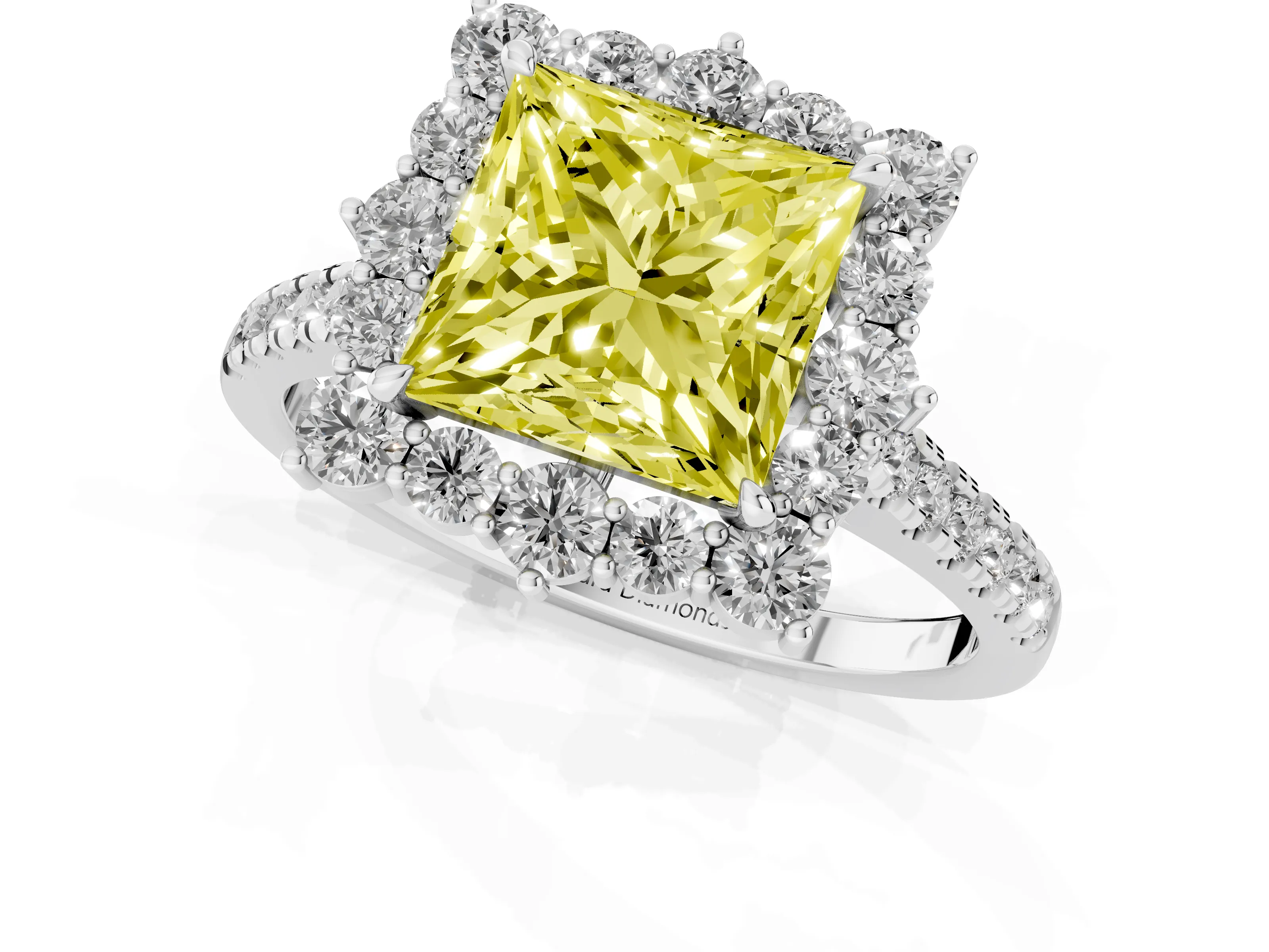 Fancy Yellow Princess Cut Diamond Halo Ring Set in Silver with Pavé Band and Prong Setting