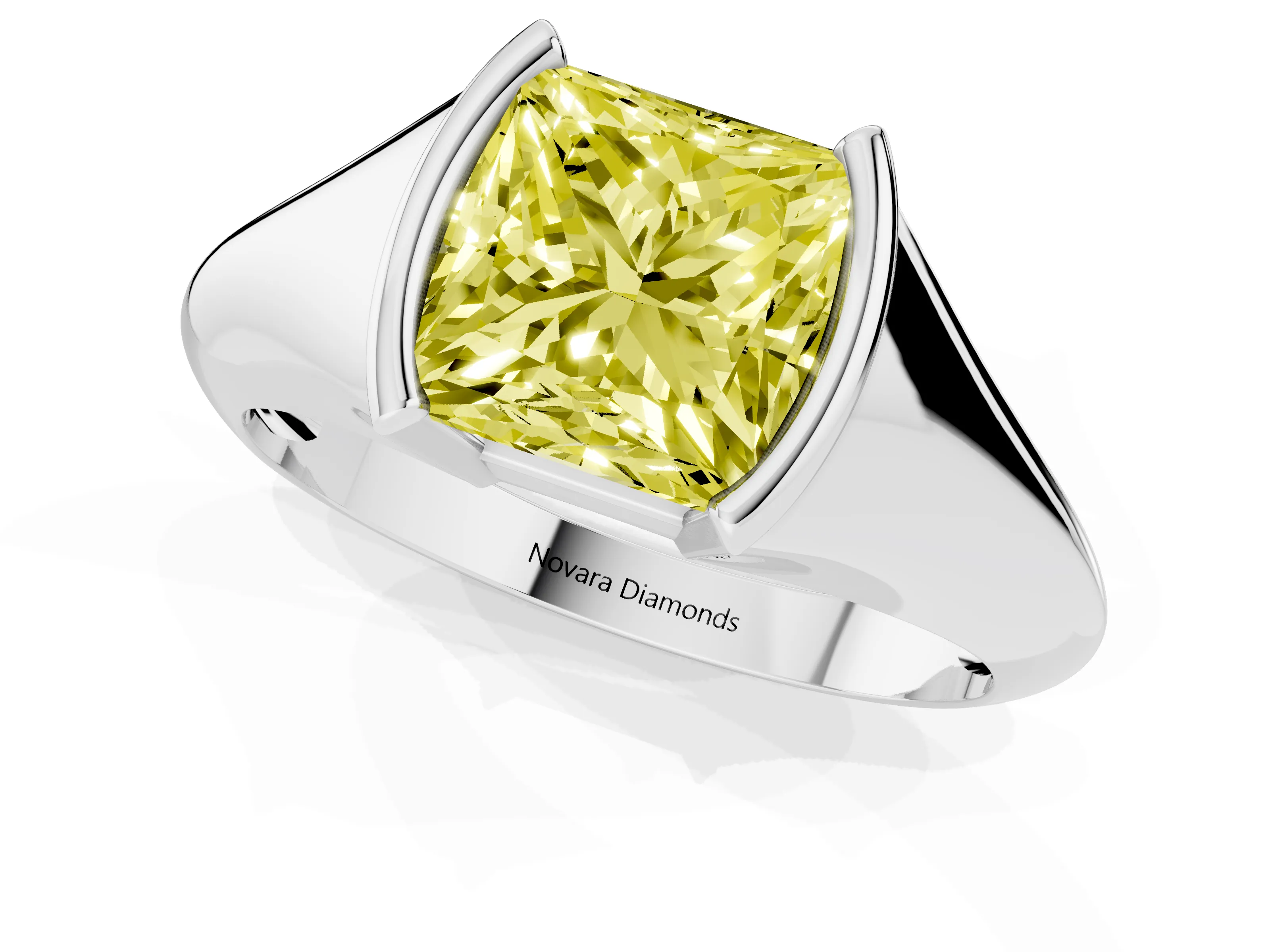 Fancy Yellow Princess Cut Diamond Solitaire Tension Set Ring Set in Silver