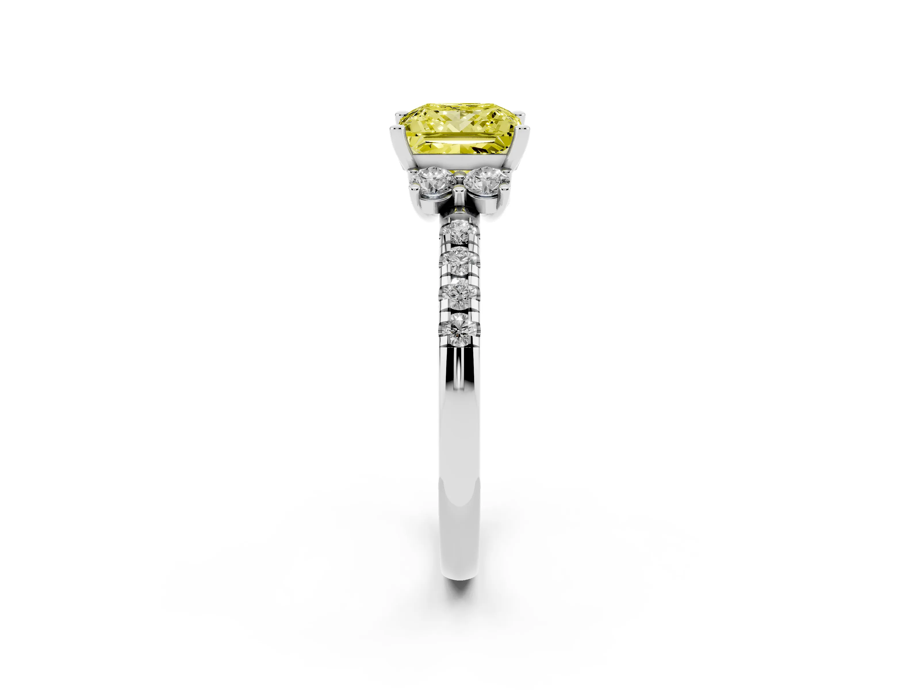 Fancy Yellow Princess Cut Diamond Three-Stone Pavé Ring Set in Silver with Prong Setting