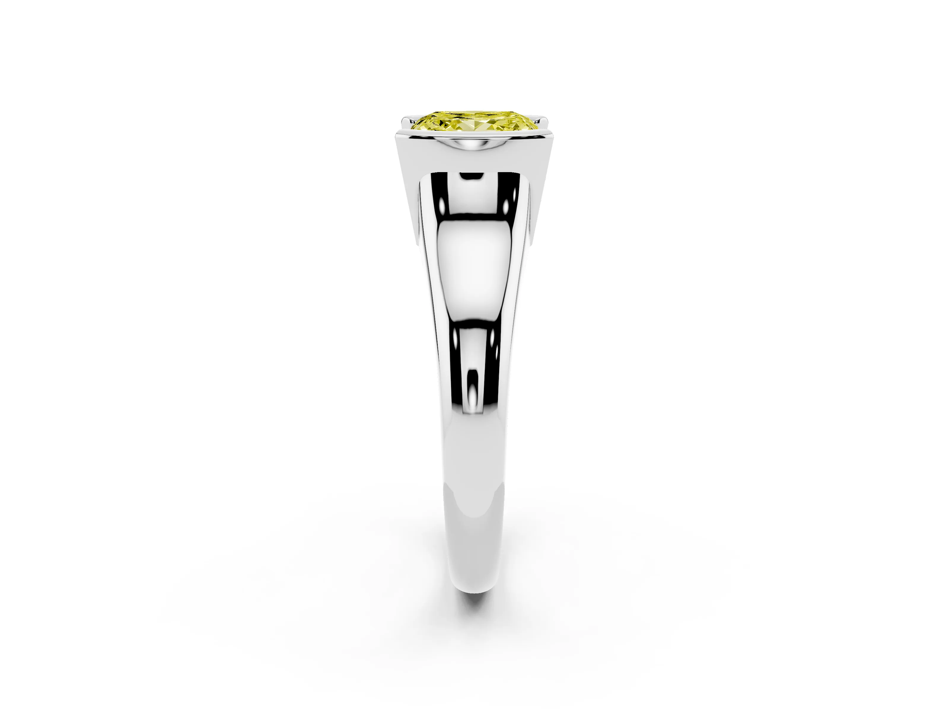 Fancy Yellow Princess Cut Diamond Solitaire Tension Set Ring Set in White gold with Split Shank Band