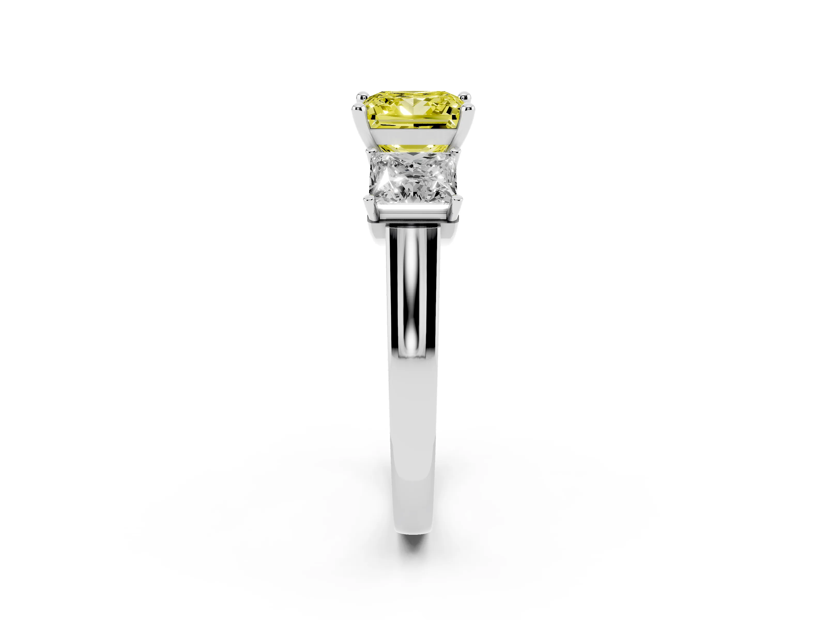 Fancy Yellow Princess Cut Diamond Three-Stone Trellis Ring Set in Silver with Comfort Fit Band