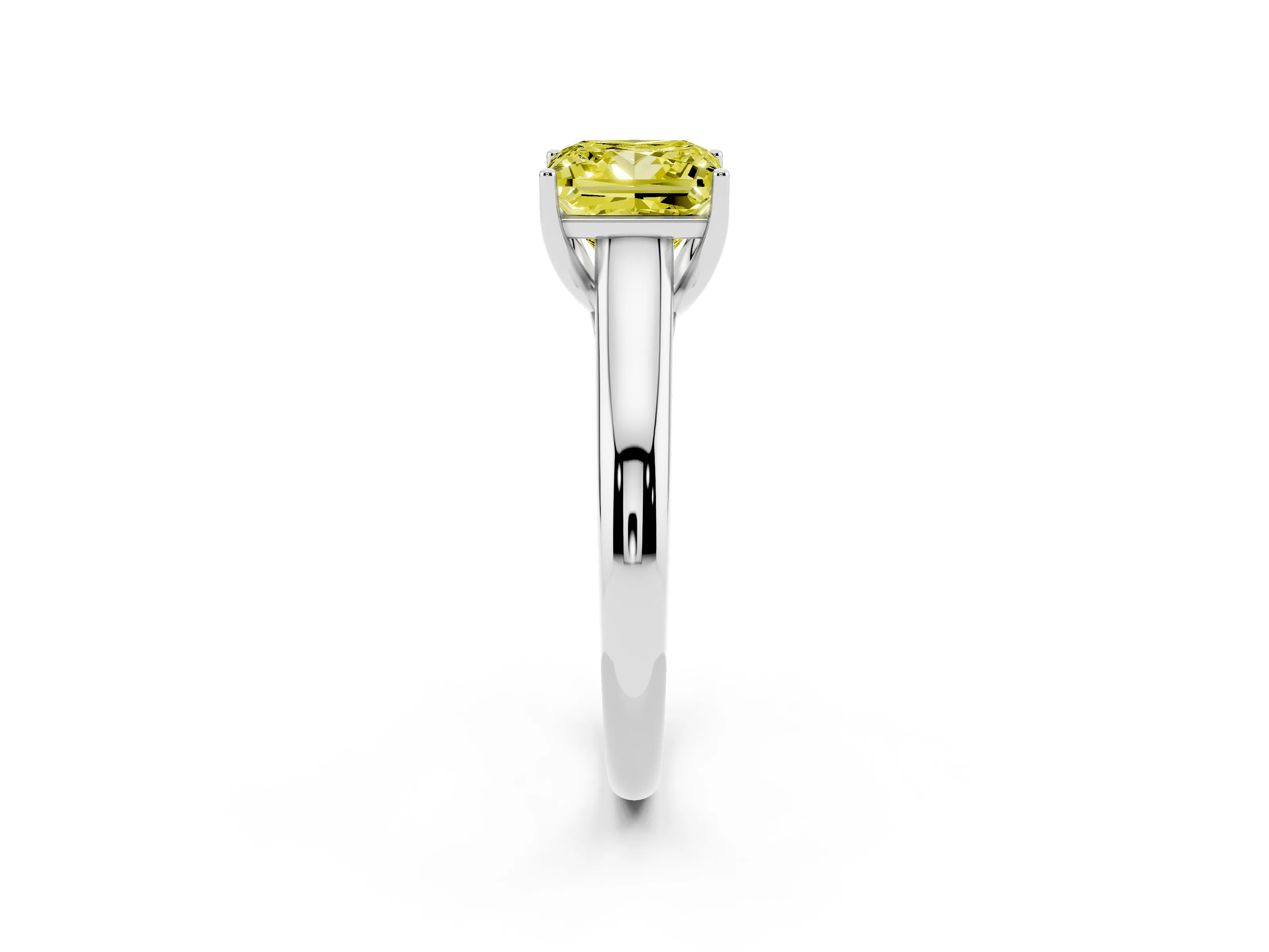 Fancy Yellow Princess Cut Diamond Solitaire Engagement Ring Set in Silver with Subtly Tapered Band and Prong Setting