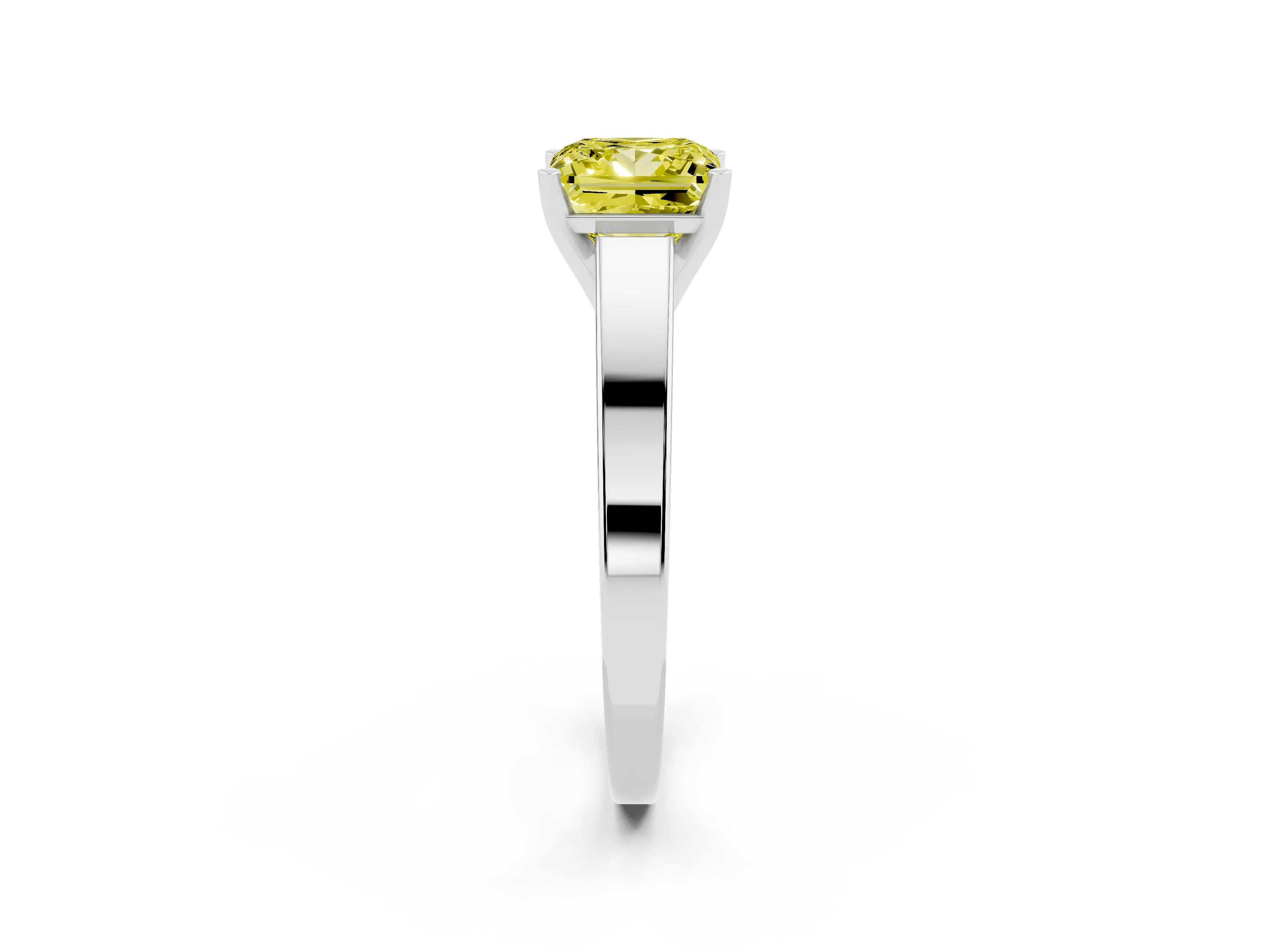 Fancy Yellow Princess Cut Diamond Solitaire Engagement Ring Set in White gold with Prong Setting and Tapered Band