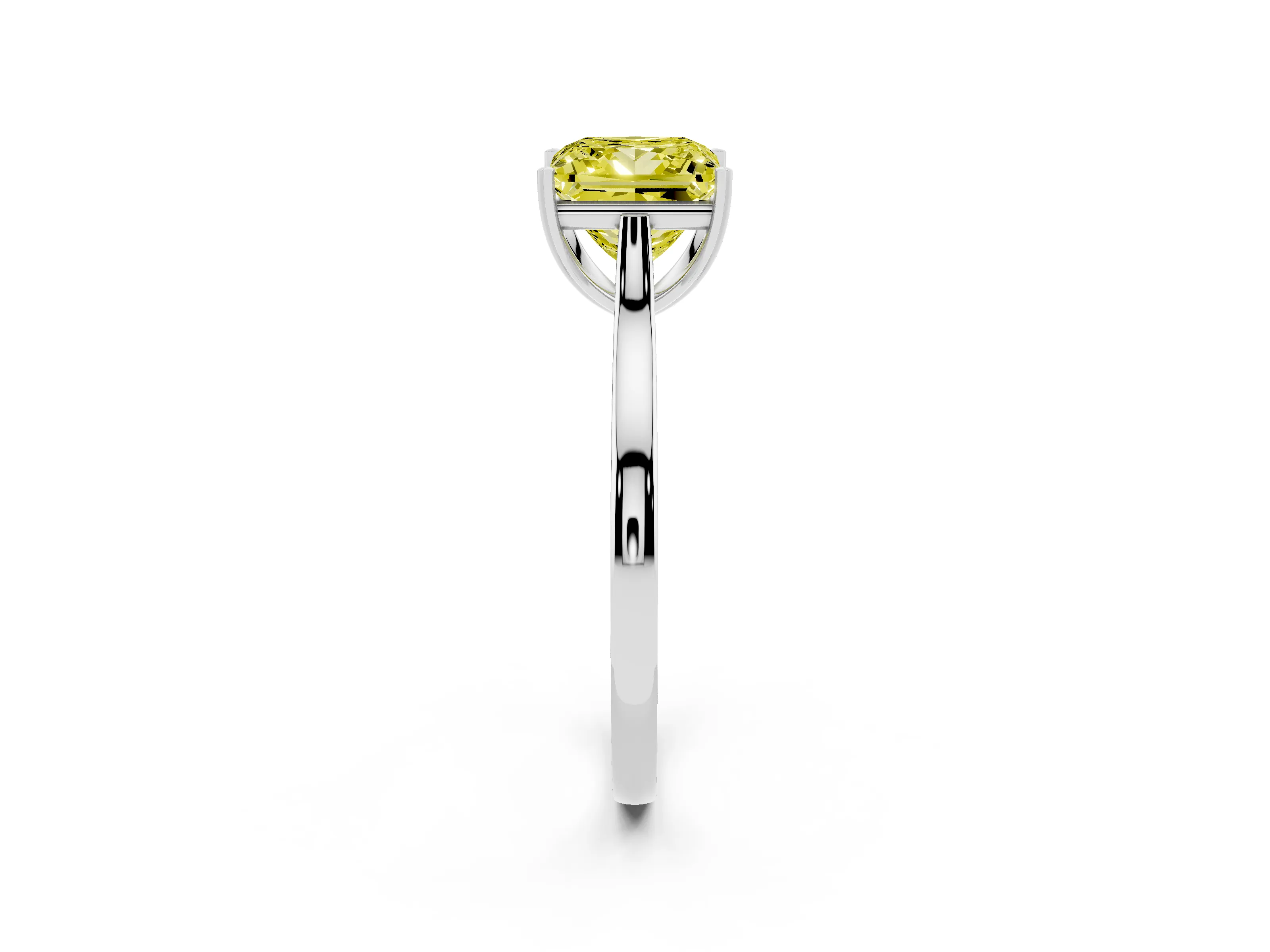 Fancy Yellow Princess Cut Diamond Solitaire Heart Prong Engagement Ring Set in White gold with Tapered Band