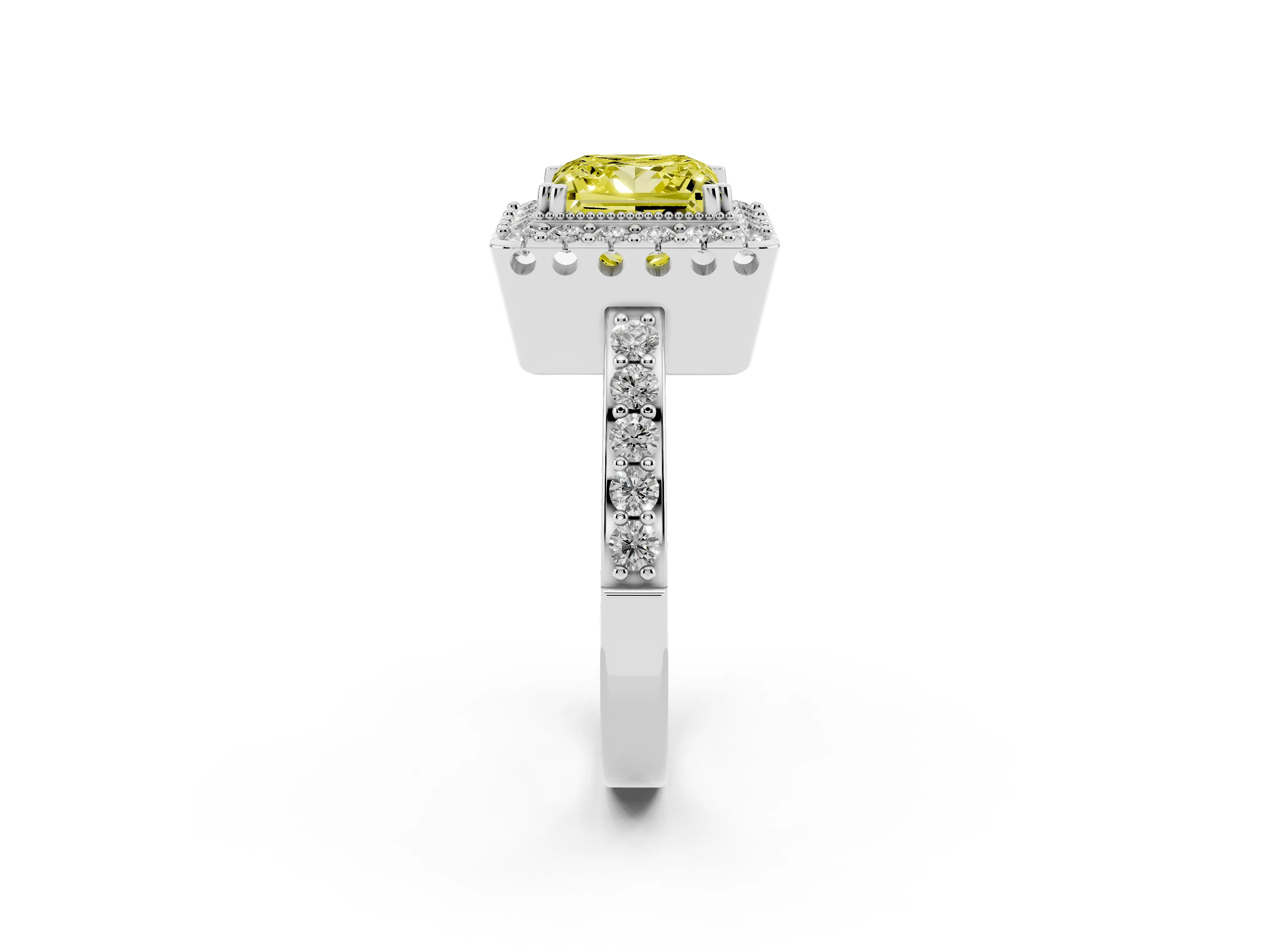 Fancy Yellow Princess Cut Diamond Halo Ring Set in Silver with Pavé Shank and Prong Setting