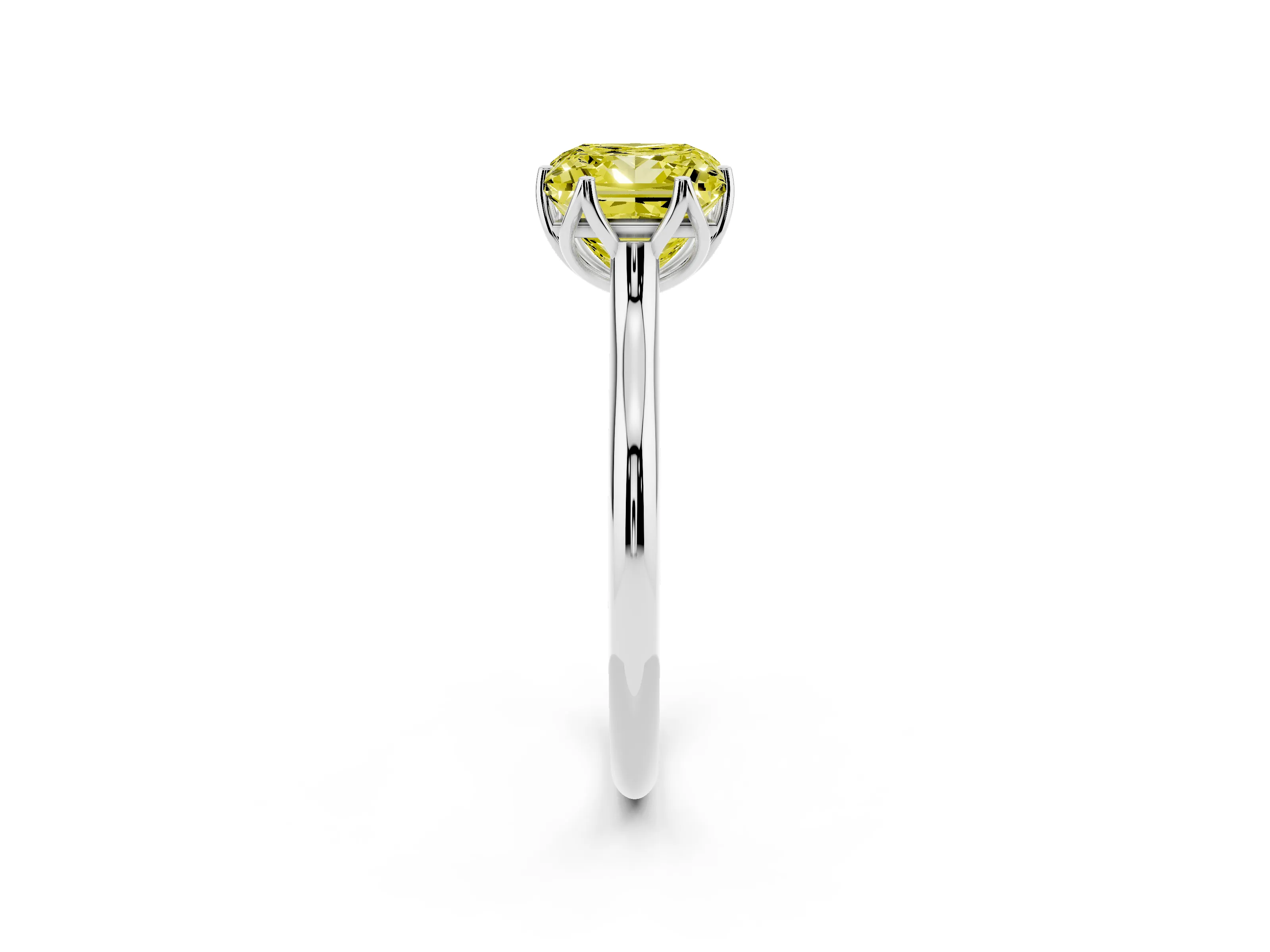 Fancy Yellow Princess Cut Diamond Solitaire Cathedral Ring Set in Silver with Prong Setting