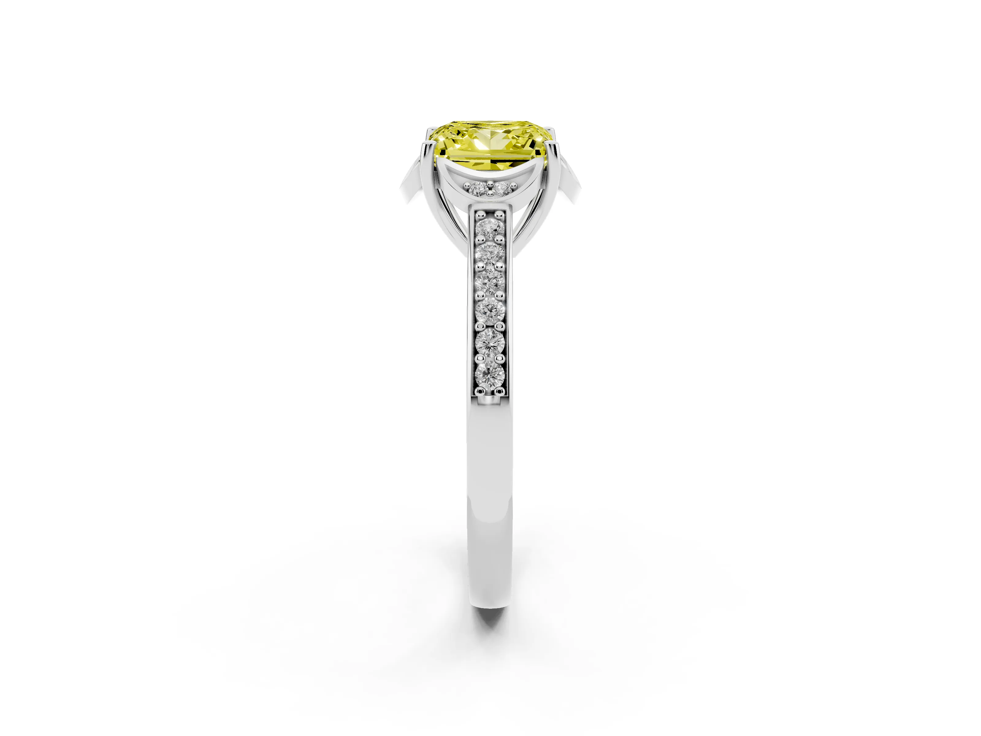Fancy Yellow Princess Cut Diamond Halo Ring Set in Platinum with Channel Set Band and Prong Setting