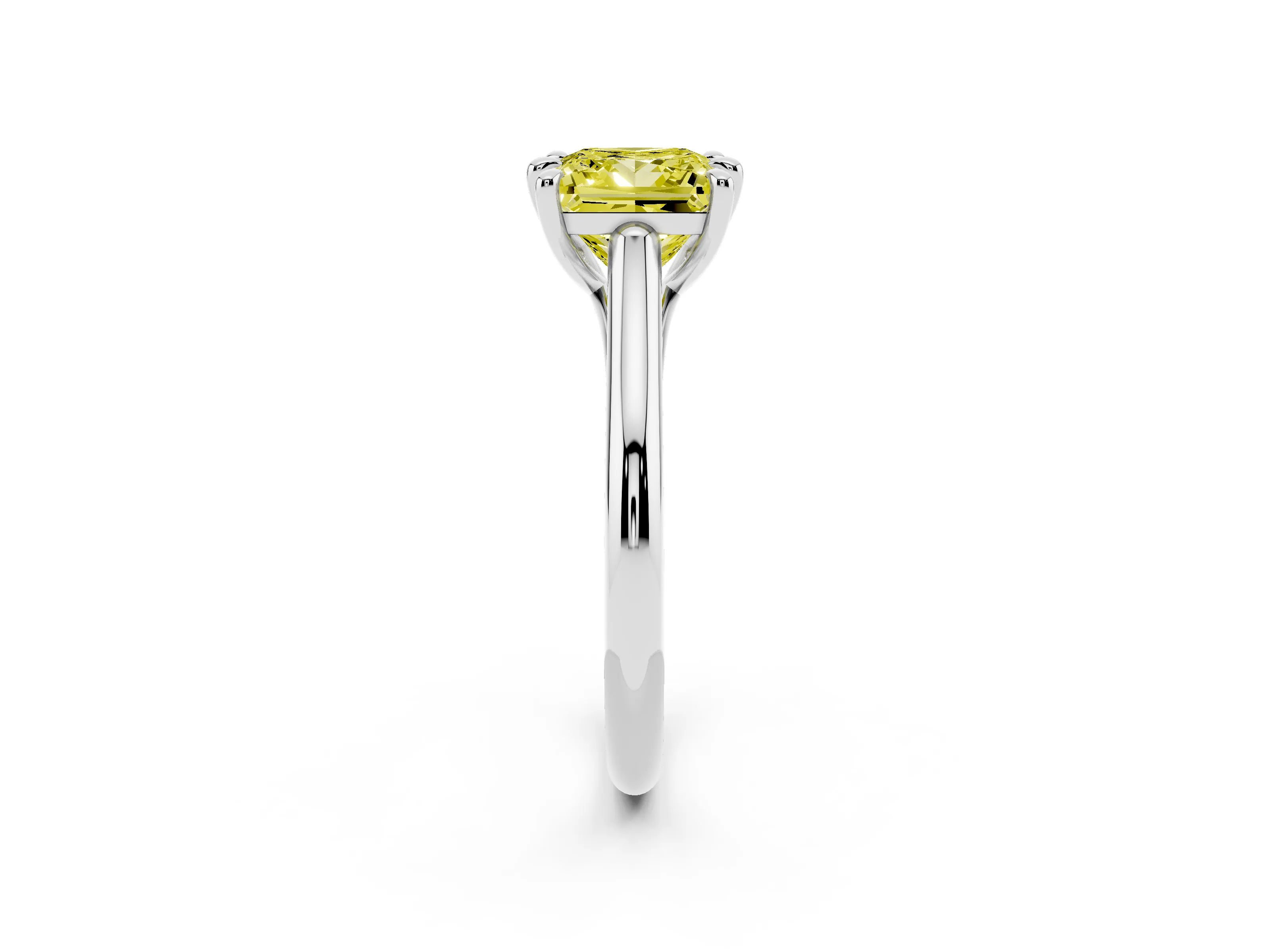 Fancy Yellow Princess Cut Diamond Solitaire Engagement Ring Set in Platinum with Prong Setting and Plain Classic Band