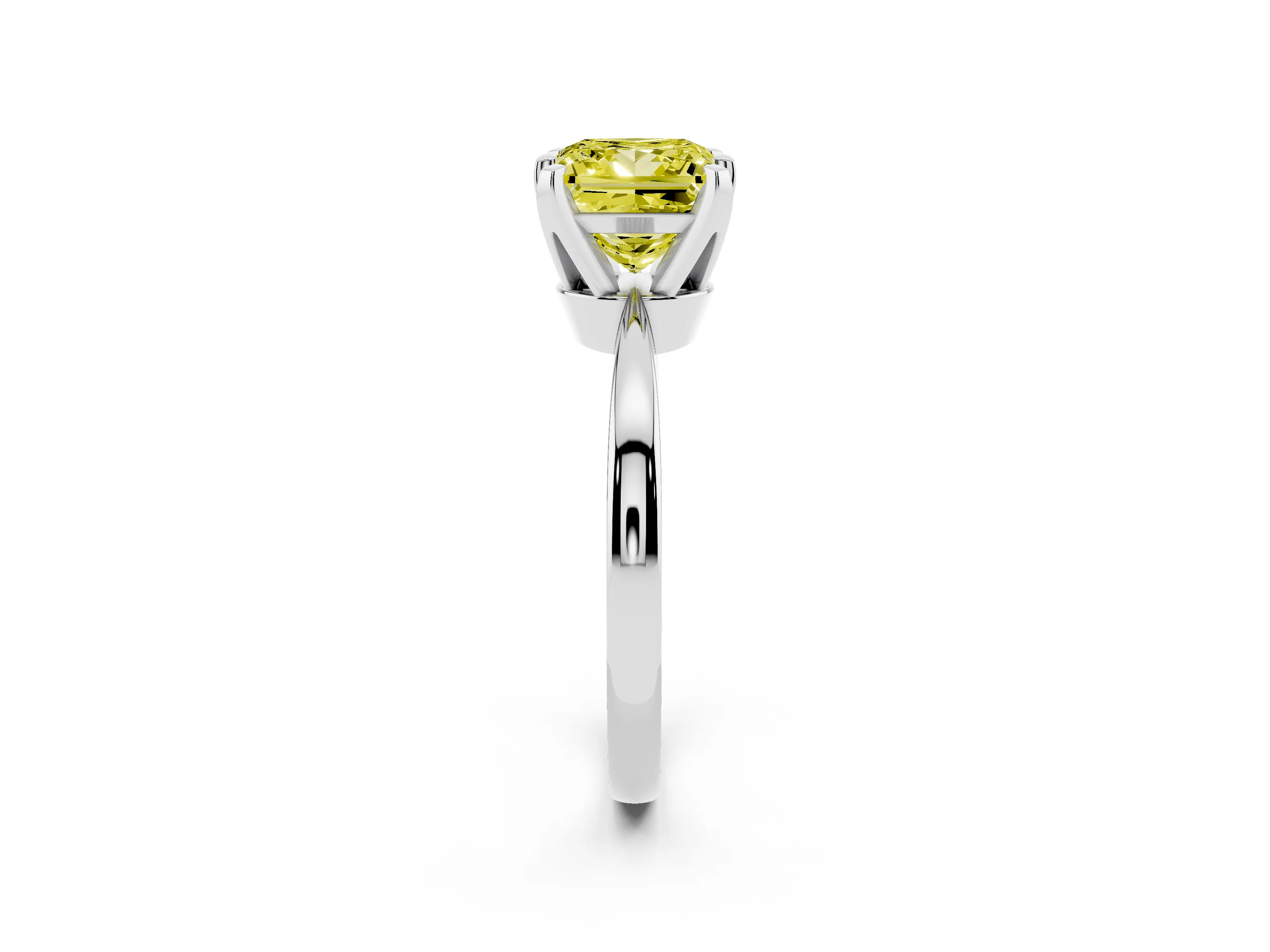 Fancy Yellow Princess Cut Diamond Solitaire Engagement Ring Set in Platinum with Slim Tapered Solitaire Band