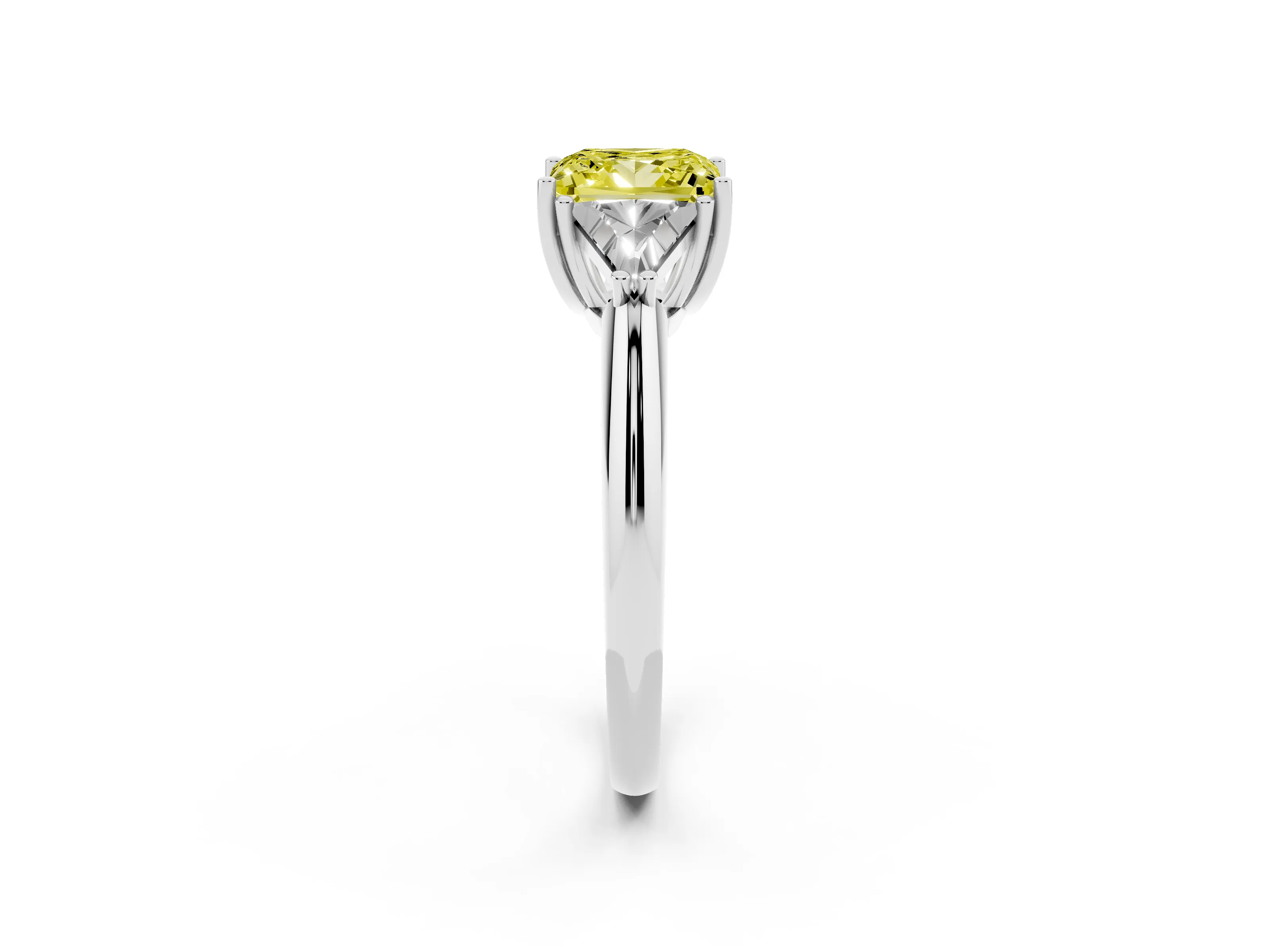 Fancy Yellow Princess Cut Diamond Three-Stone Engagement Ring Set in Platinum with Trillion Side Stones