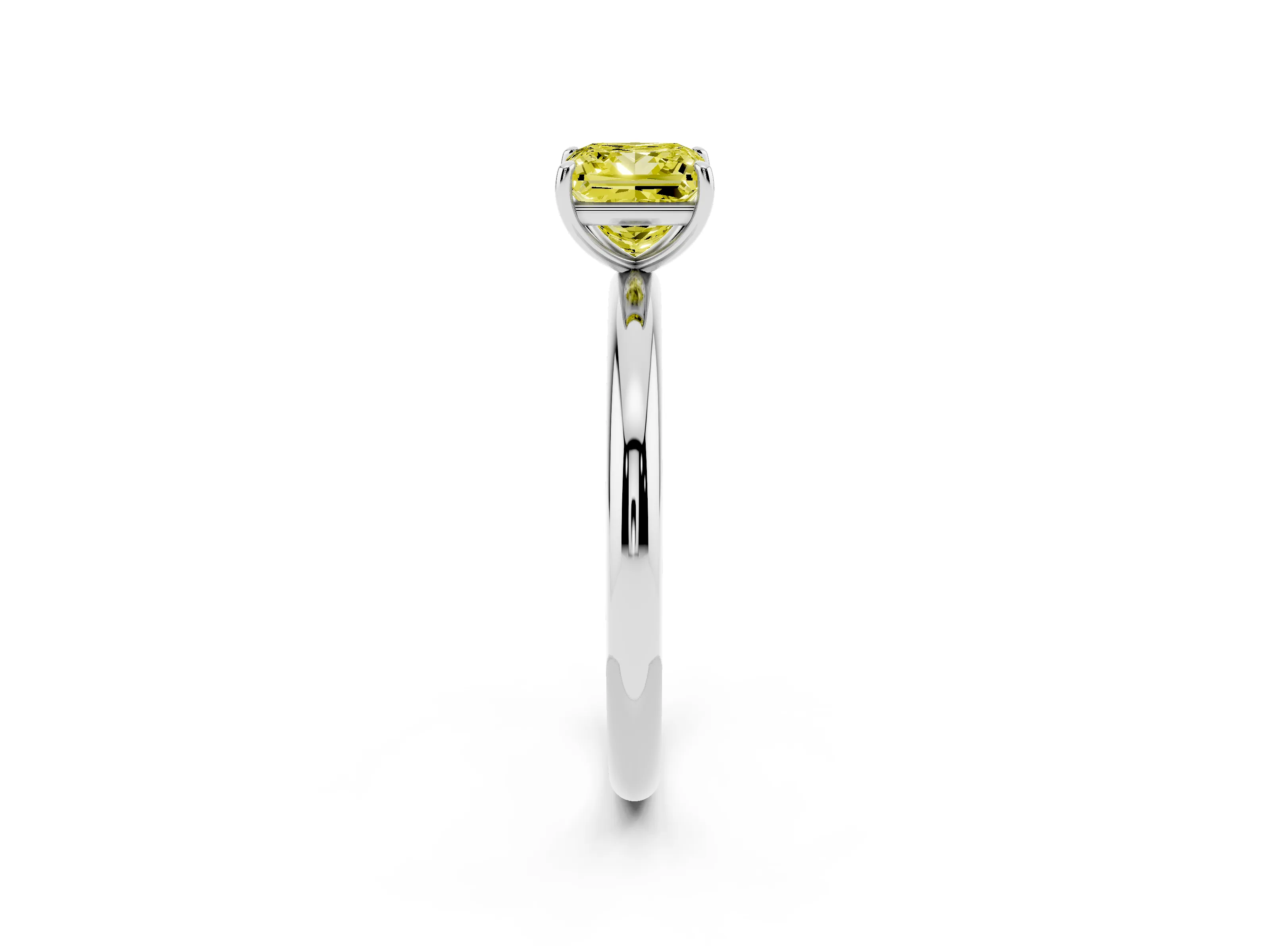 Fancy Yellow Princess Cut Diamond Solitaire Ring Set in Silver with Prong Setting on a Polished Plain Band