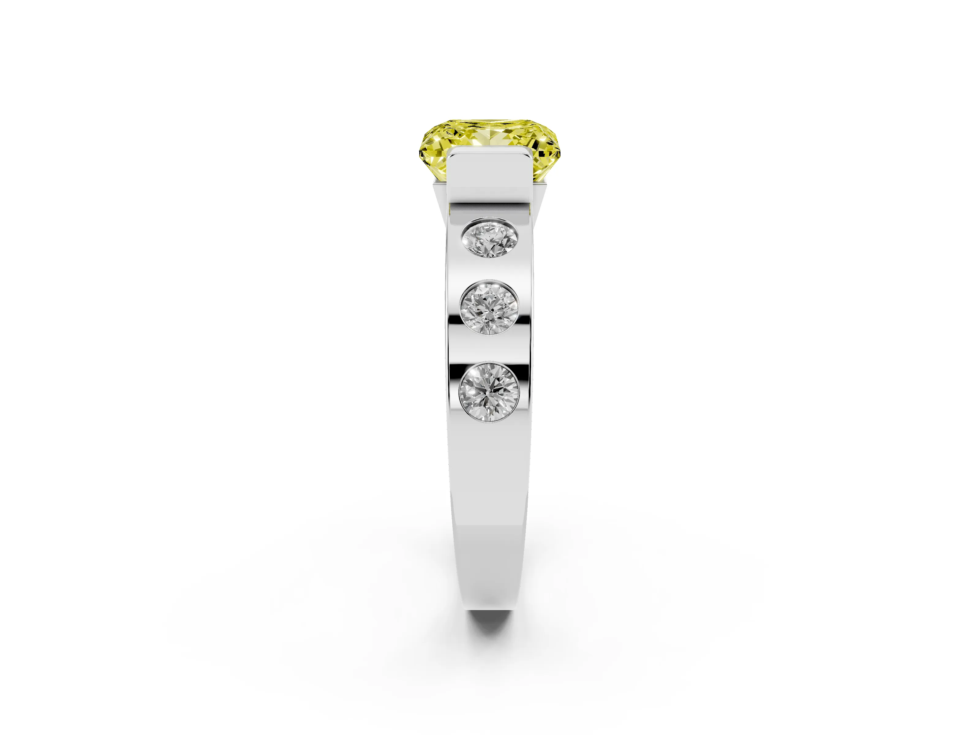 Fancy Yellow Princess Cut Diamond Channel-Set Band Ring Set in Platinum with Bezel Prong Setting