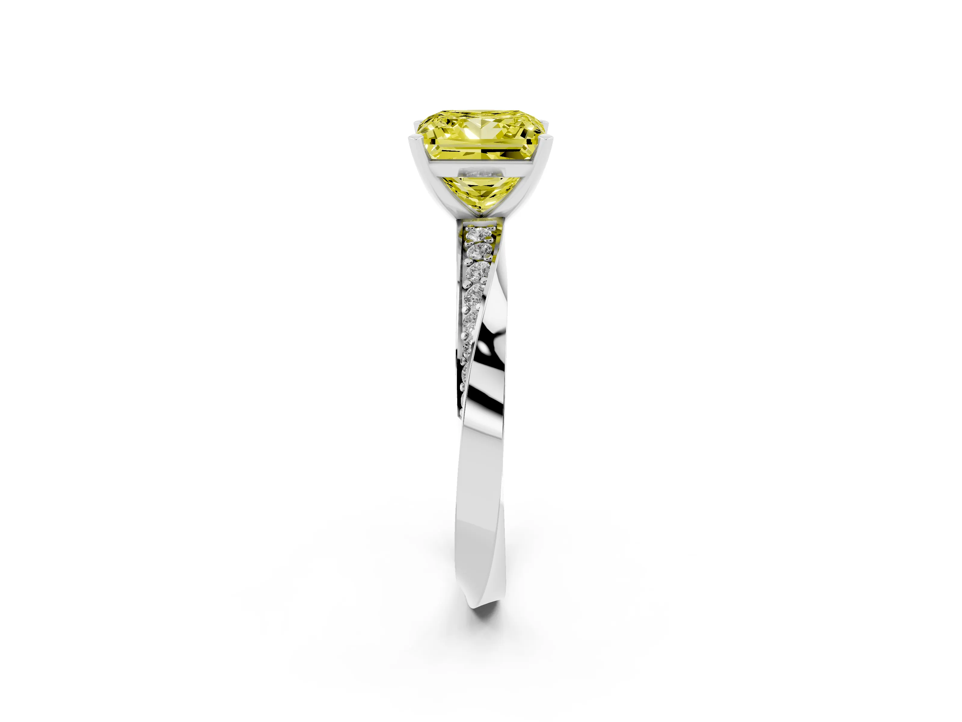 Fancy Yellow Princess Cut Diamond Engagement Ring Set in Silver with Side Stone Accents and Prong Setting