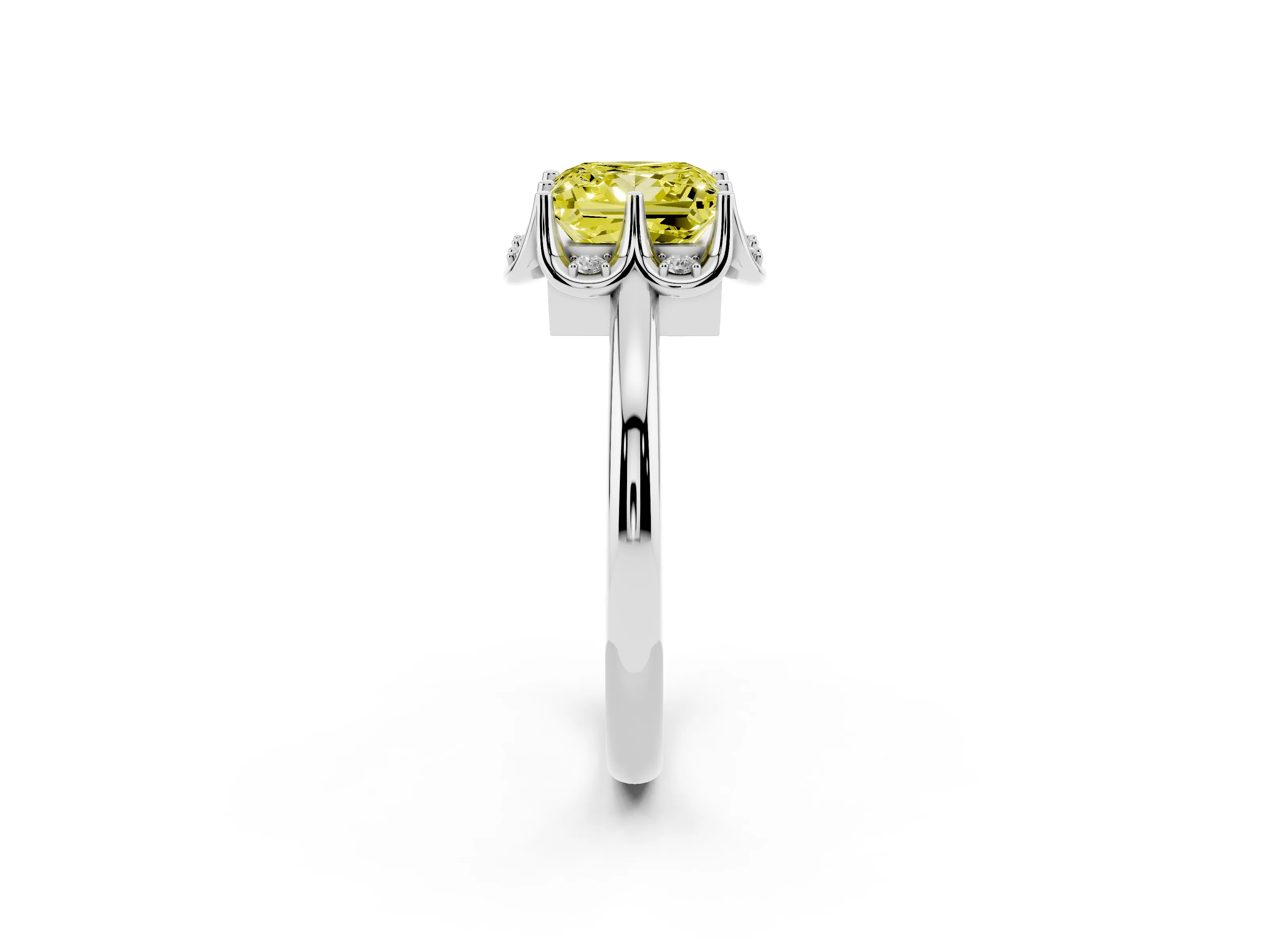 Fancy Yellow Princess Cut Diamond Round Cluster Halo Ring Set in Platinum with Solitaire Band and Prong Setting
