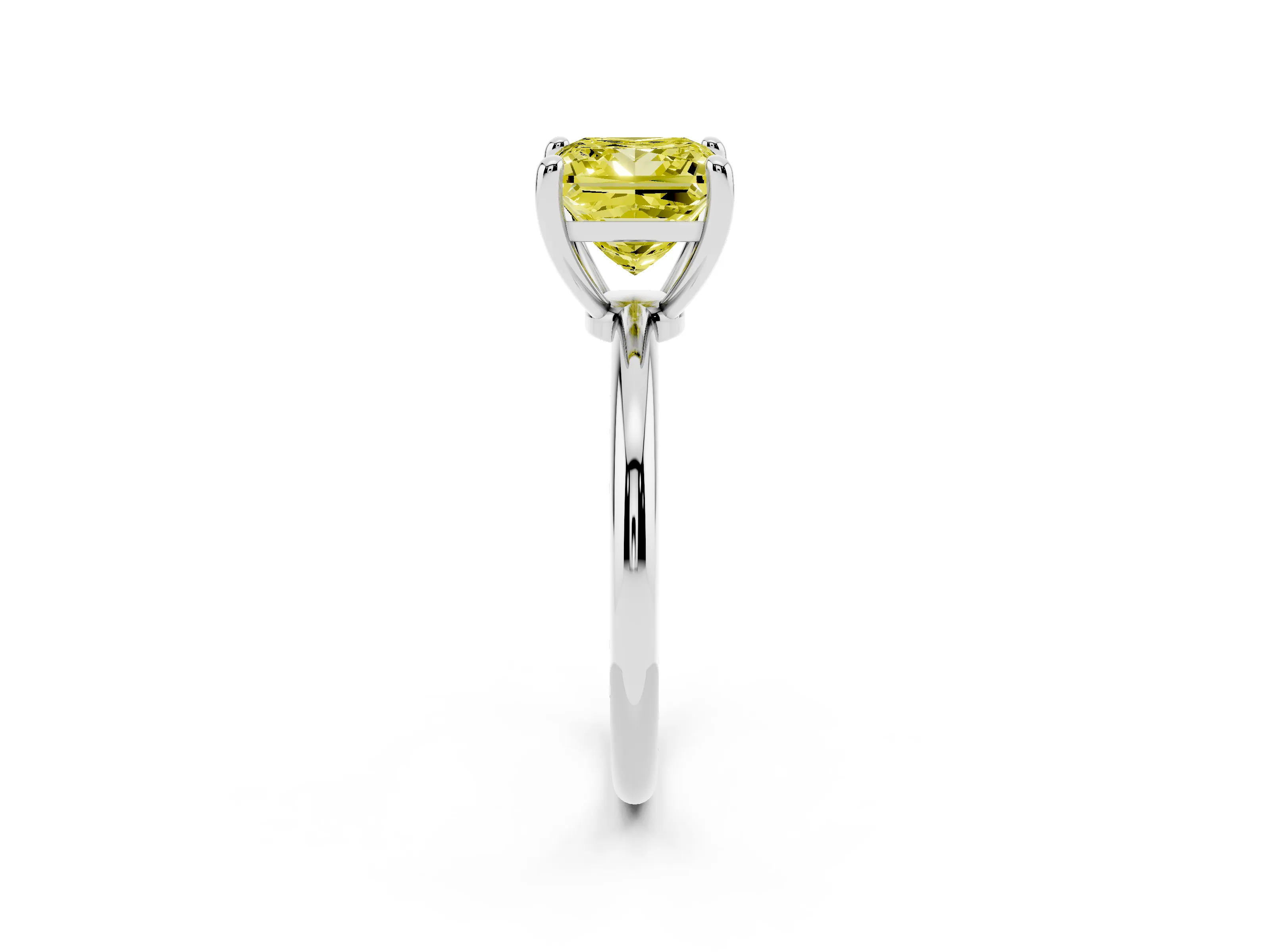 Fancy Yellow Princess Cut Diamond Solitaire Ring Set in White gold with Secure Prong Setting on a Classic Band