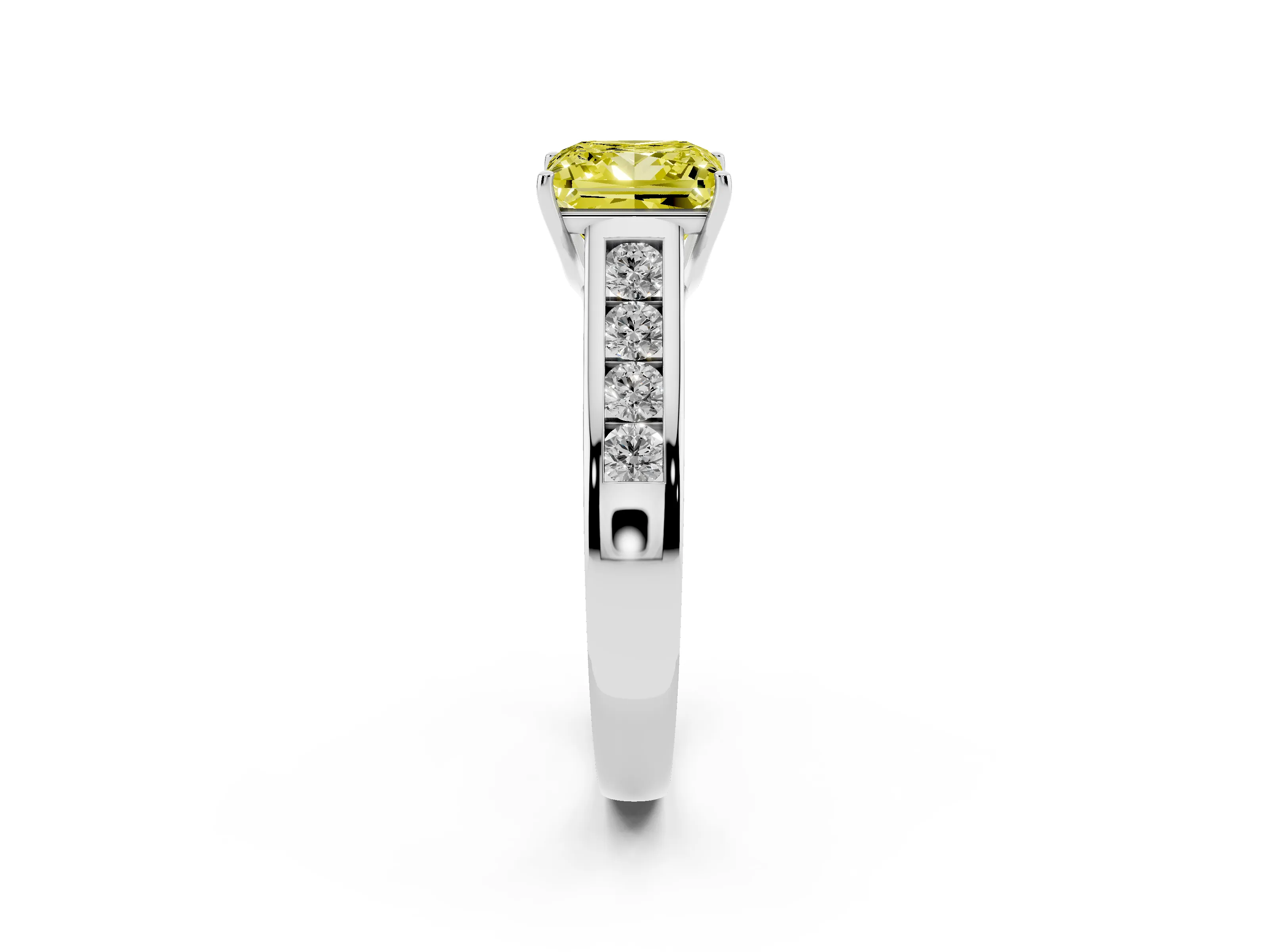 Fancy Yellow Princess Cut Diamond Solitaire Channel-Set Engagement Ring Set in Silver with Prong Setting
