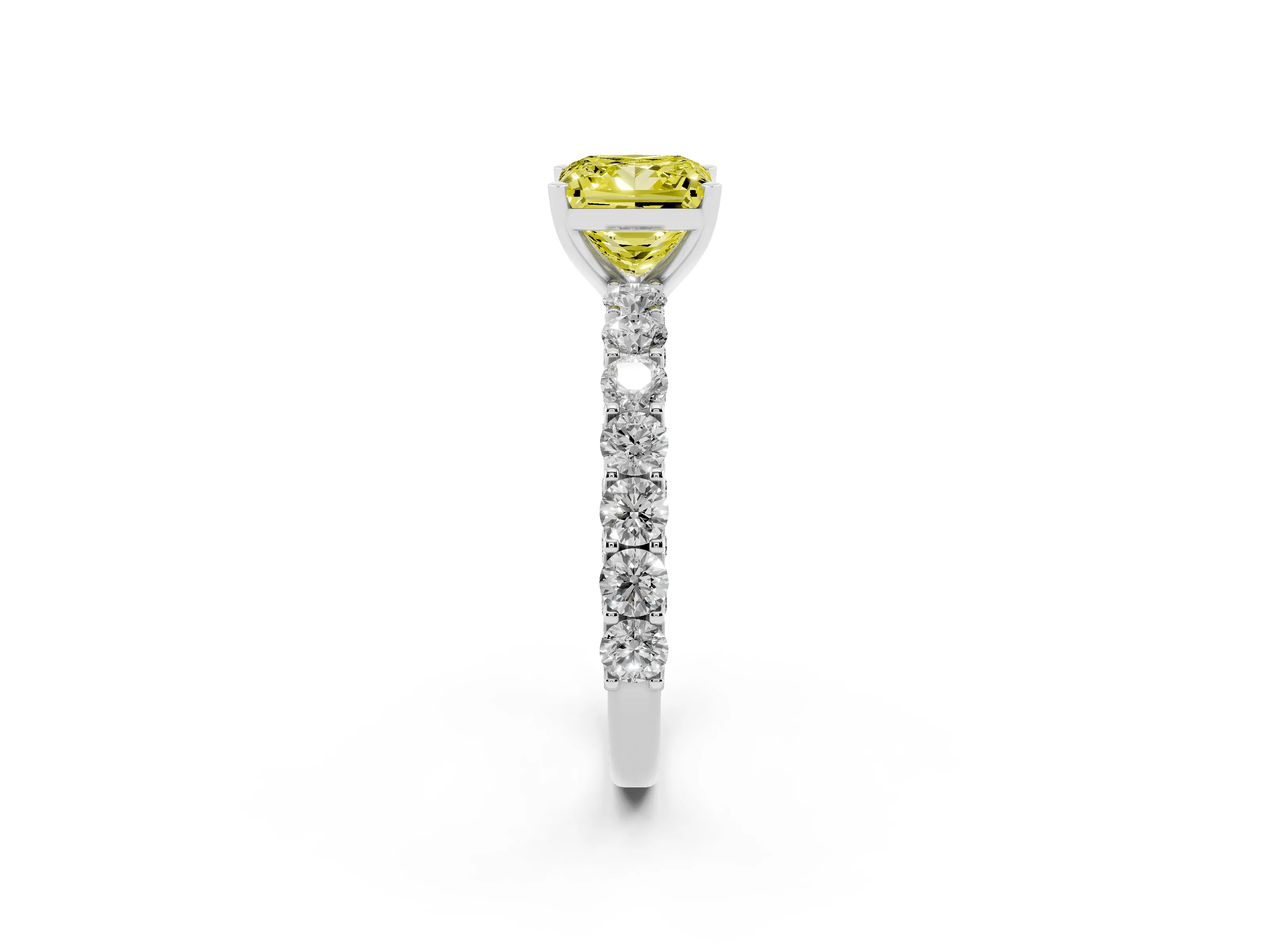 Fancy Yellow Princess Cut Diamond Solitaire Ring Set in Silver with Shared Prong Pavé Band