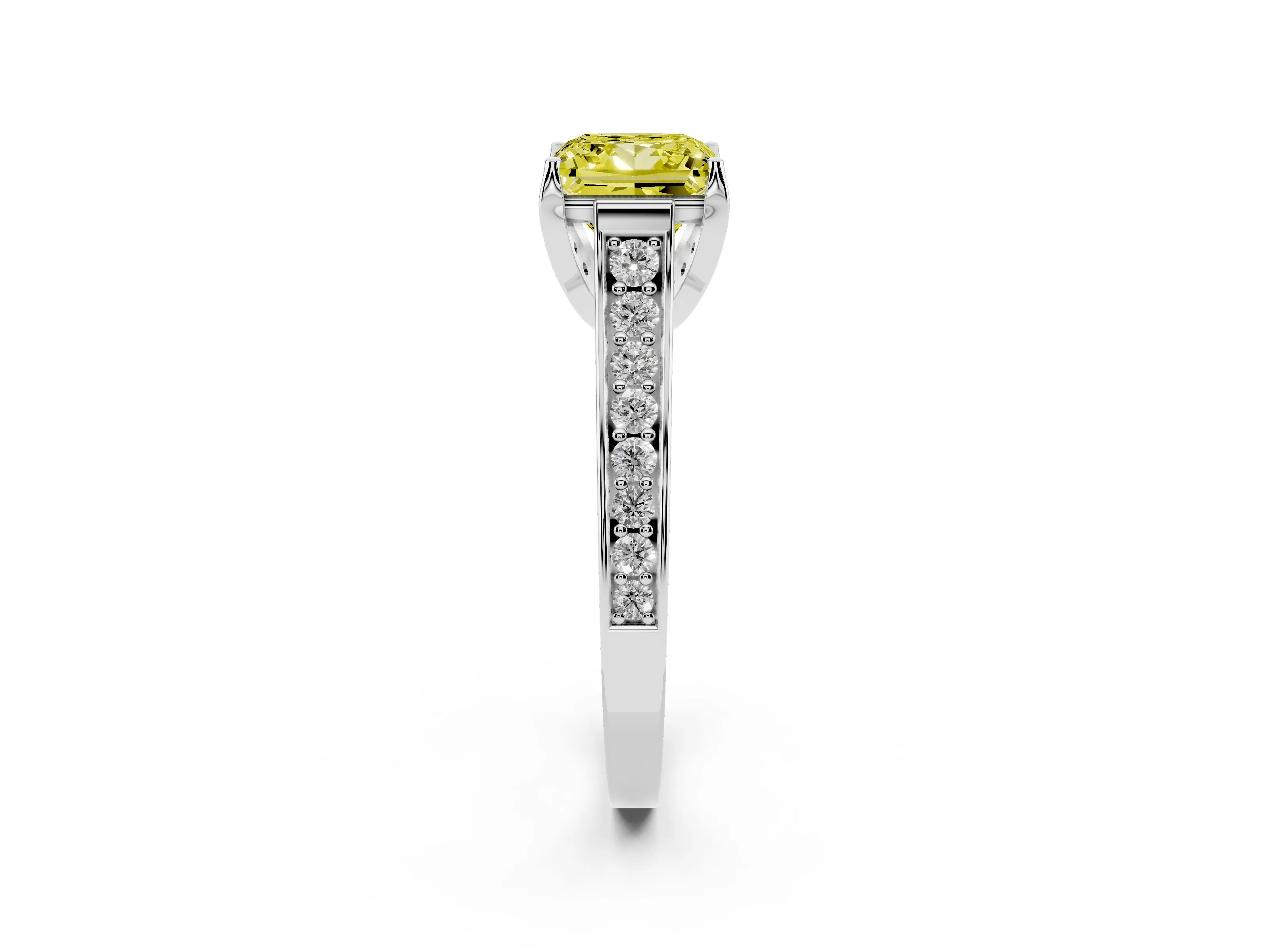 Fancy Yellow Princess Cut Diamond Solitaire Pavé Engagement Ring Set in Silver with Prong Setting