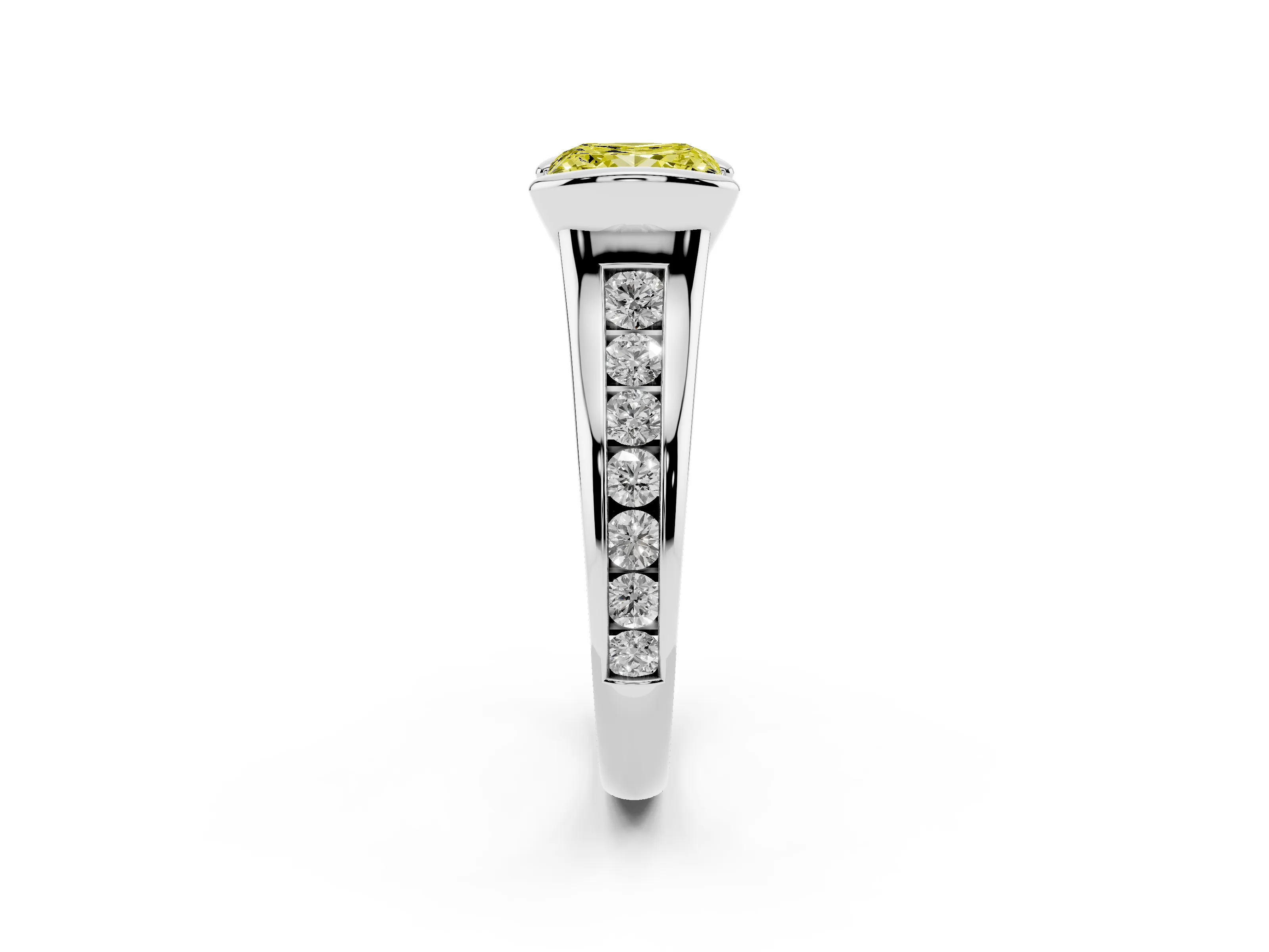 Fancy Yellow Princess Cut Diamond Bezel-Set Solitaire Ring Set in Silver with Channel-Set Band