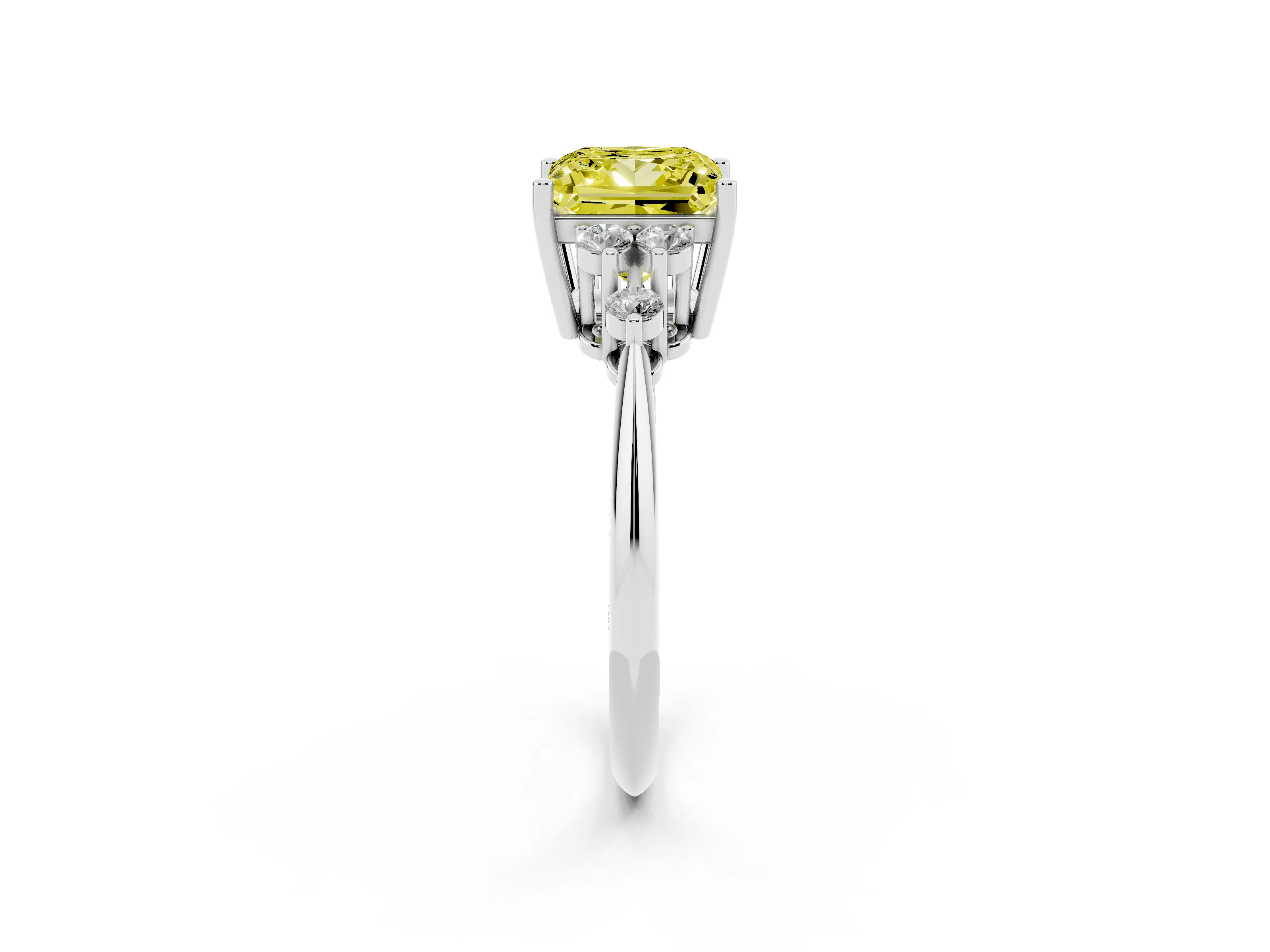 Fancy Yellow Princess Cut Diamond Cluster Ring Set in Platinum with Plain Band and Prong Setting