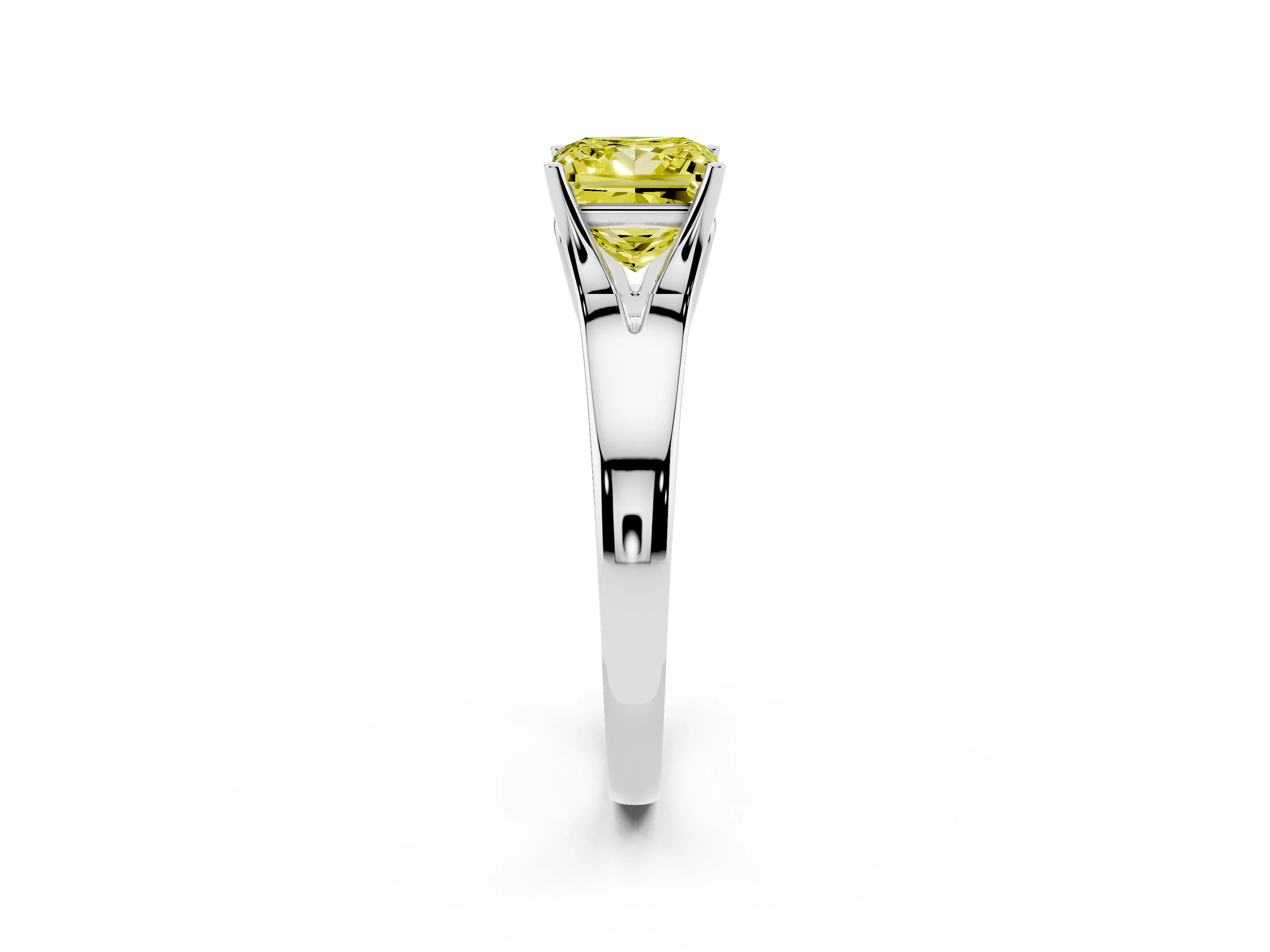 Fancy Yellow Princess Cut Diamond Solitaire Ring Set in Platinum with Arched Cathedral Band and Prong Setting