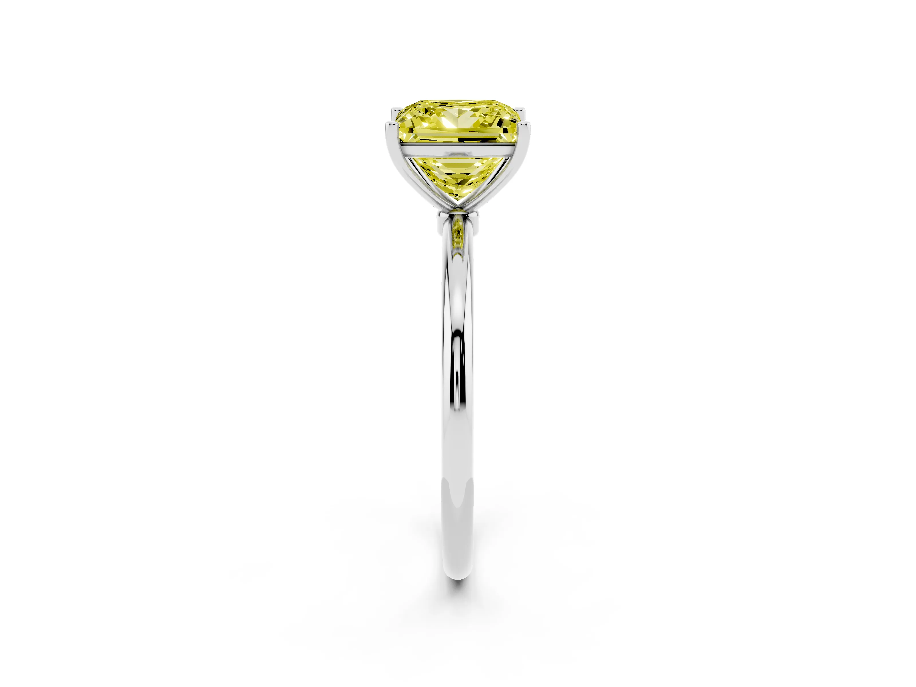 Fancy Yellow Princess Cut Diamond Solitaire Engagement Ring Set in Platinum with Thin Band and Prong Setting