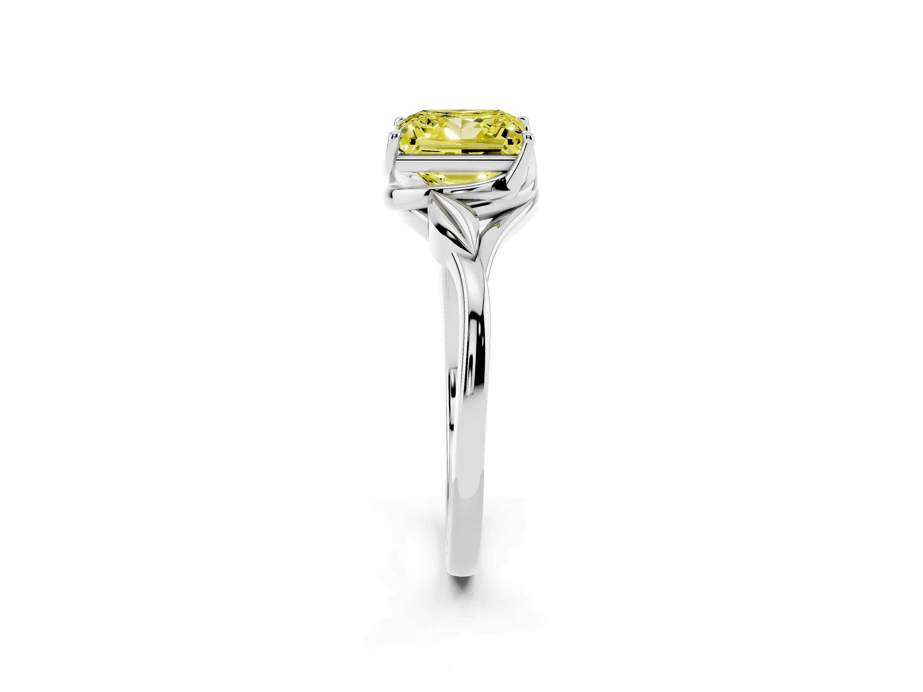 Fancy Yellow Princess Cut Diamond Solitaire Ring Set in Platinum with Polished Twist Band