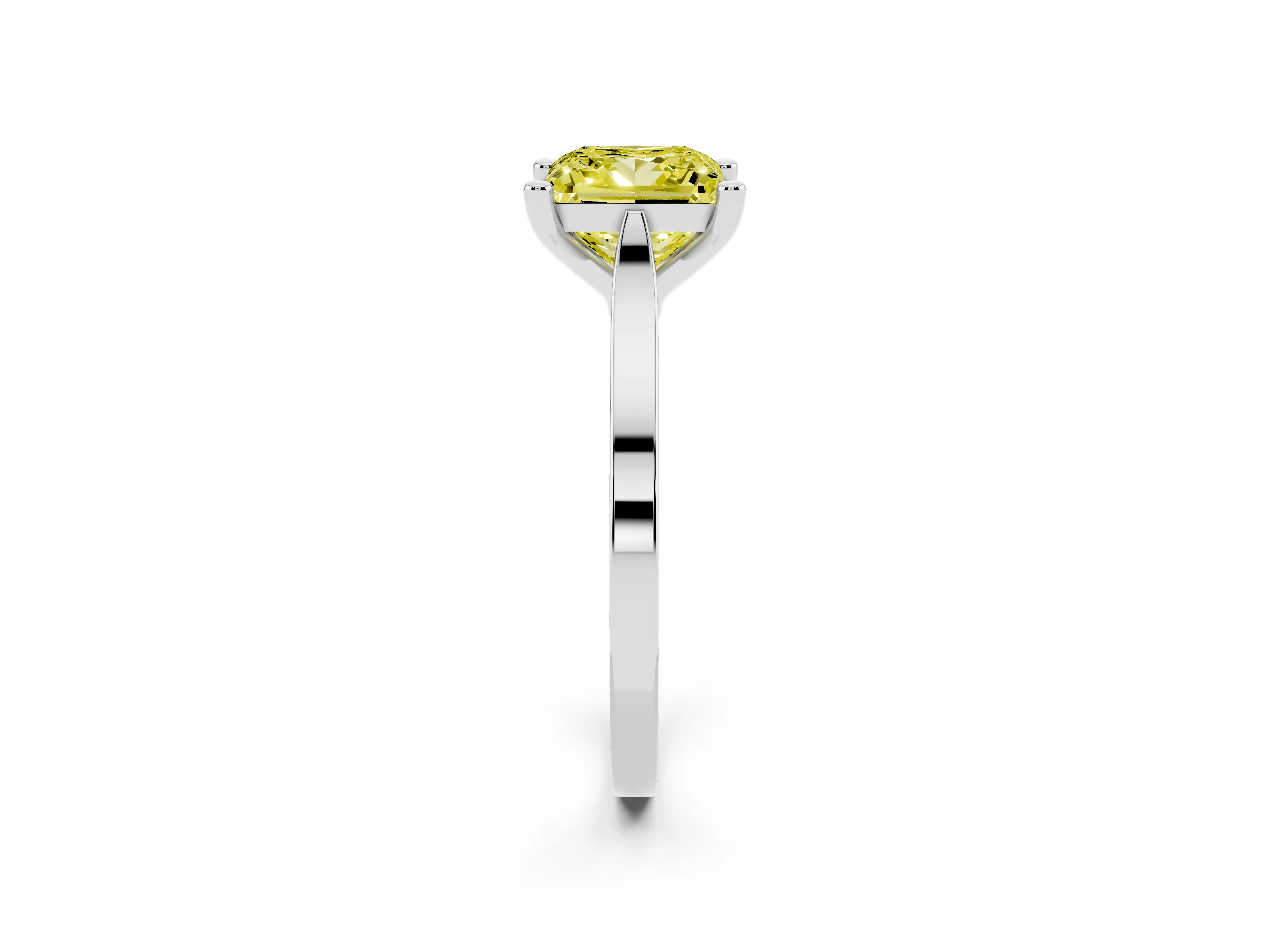 Fancy Yellow Princess Cut Diamond Solitaire Ring Set in Silver with Prong Setting and Tapered Band
