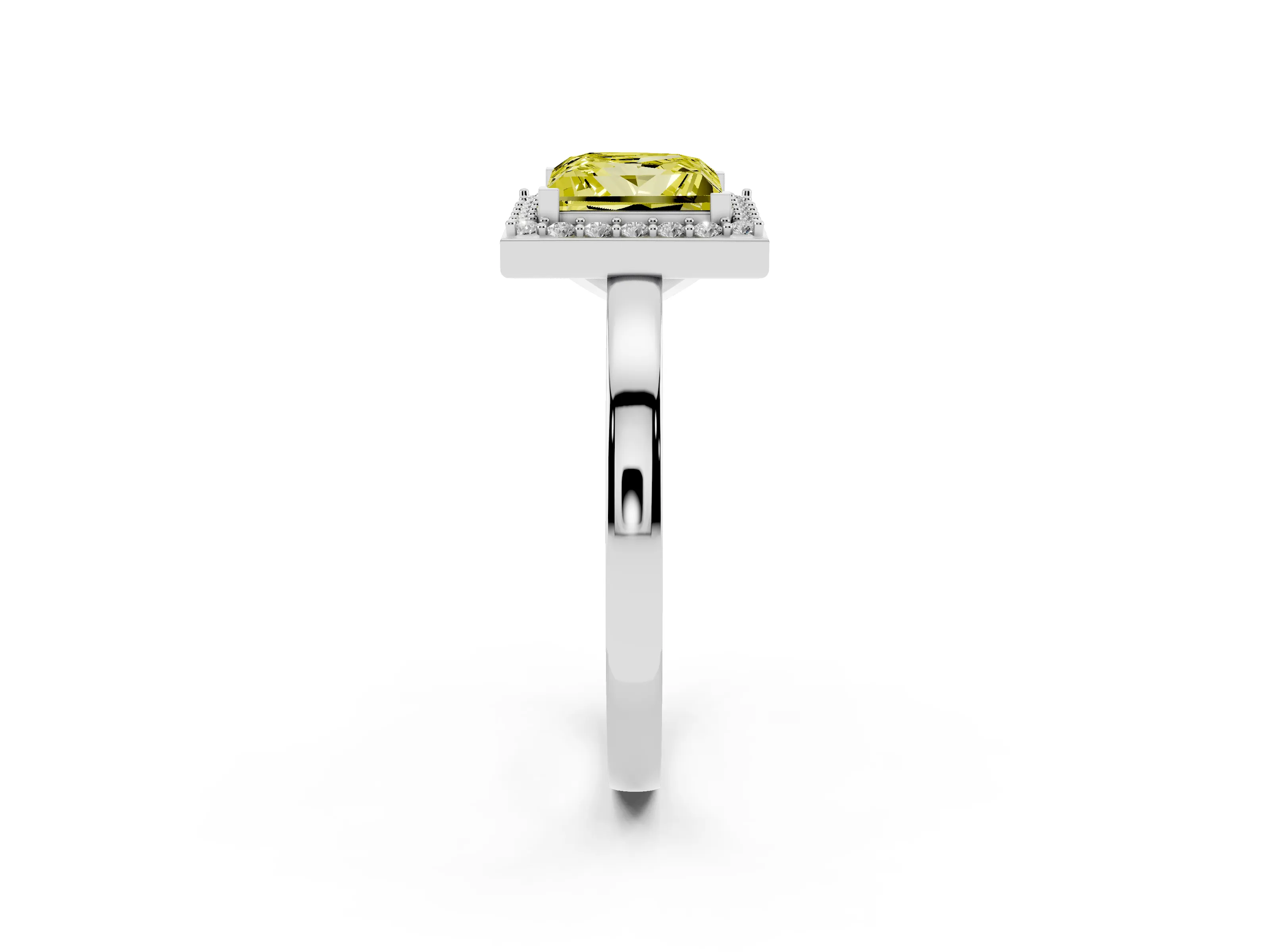 Fancy Yellow Princess Cut Diamond Halo Ring Set in Silver with Solitaire Band and Prong Setting