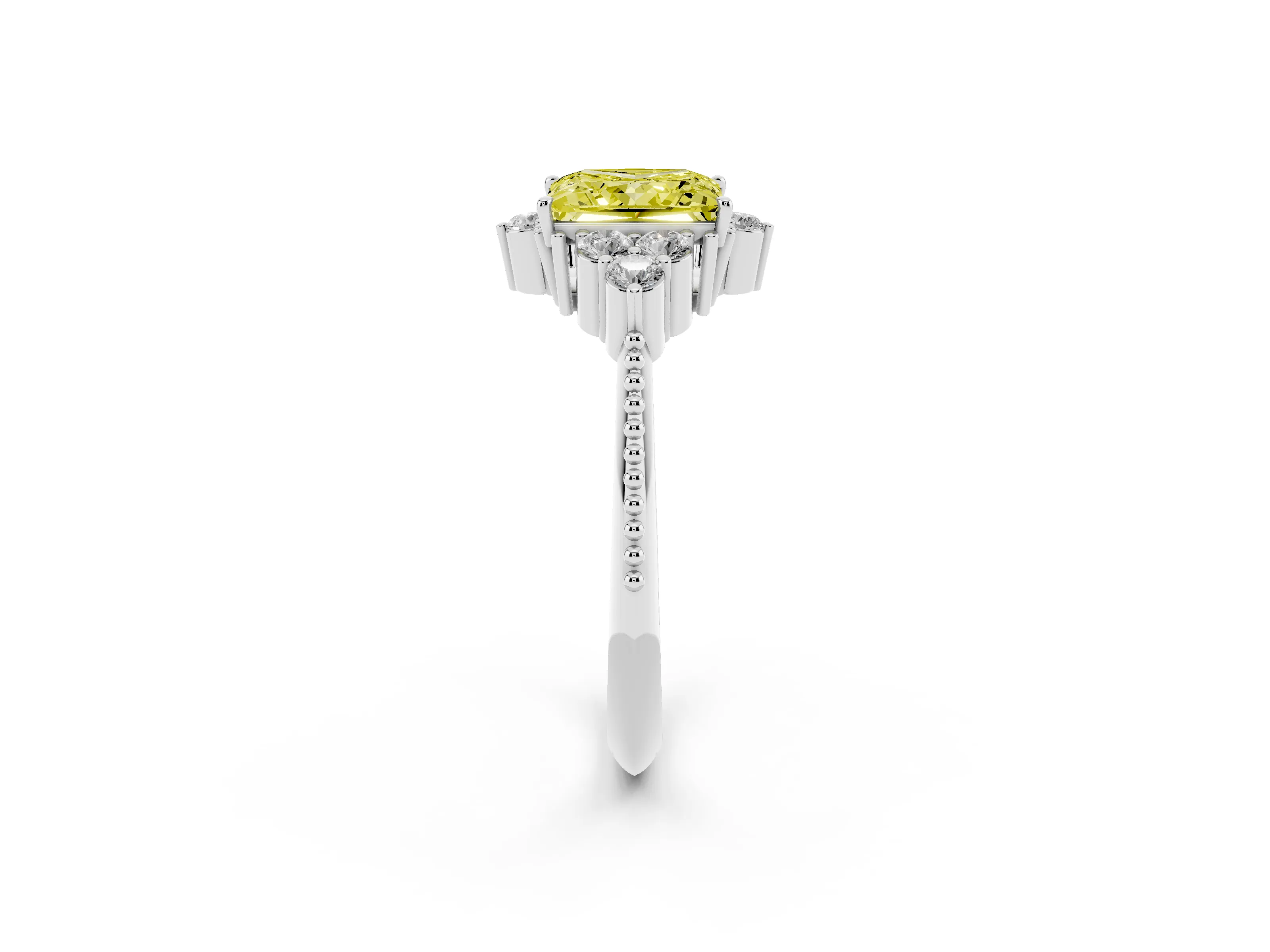 Fancy Yellow Princess Cut Diamond Cluster Ring Set in Silver with Beaded Band