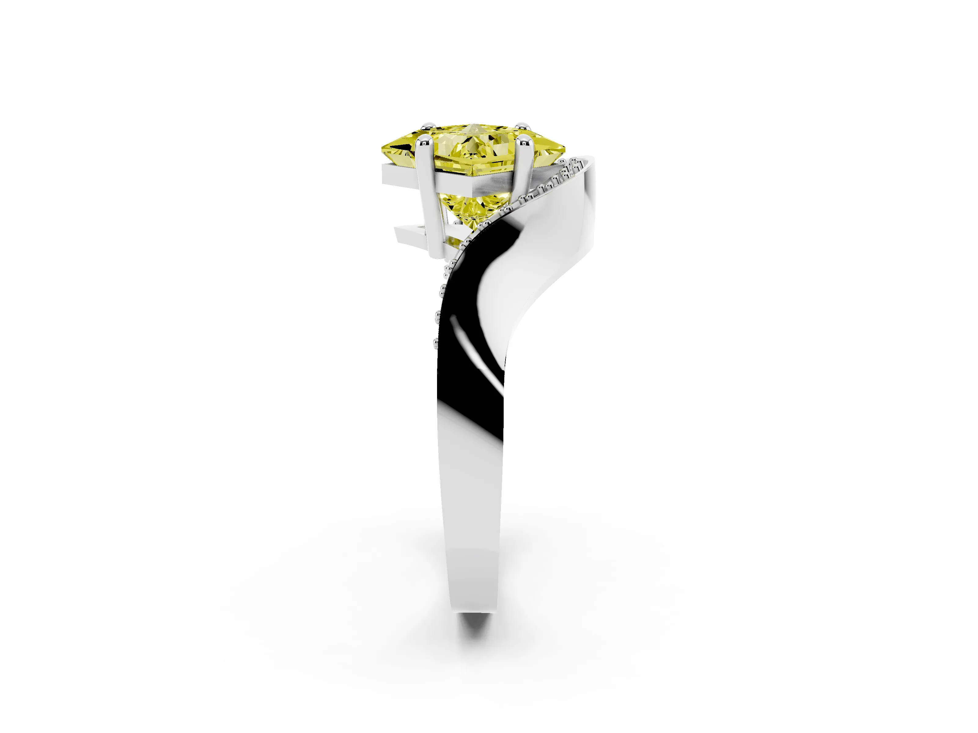 Fancy Yellow Princess Cut Diamond Solitaire Engagement Ring Set in Silver with Pavé Shoulders