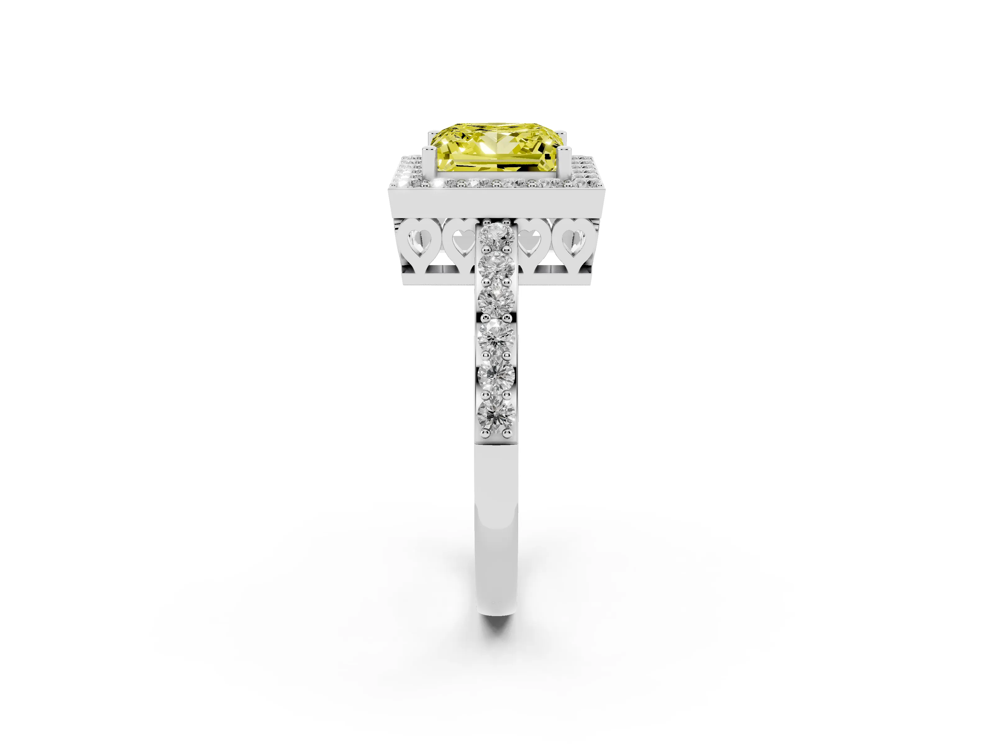 Fancy Yellow Princess Cut Diamond Halo Ring Set in Silver with Pavé-Setting Band and Open Prong Center