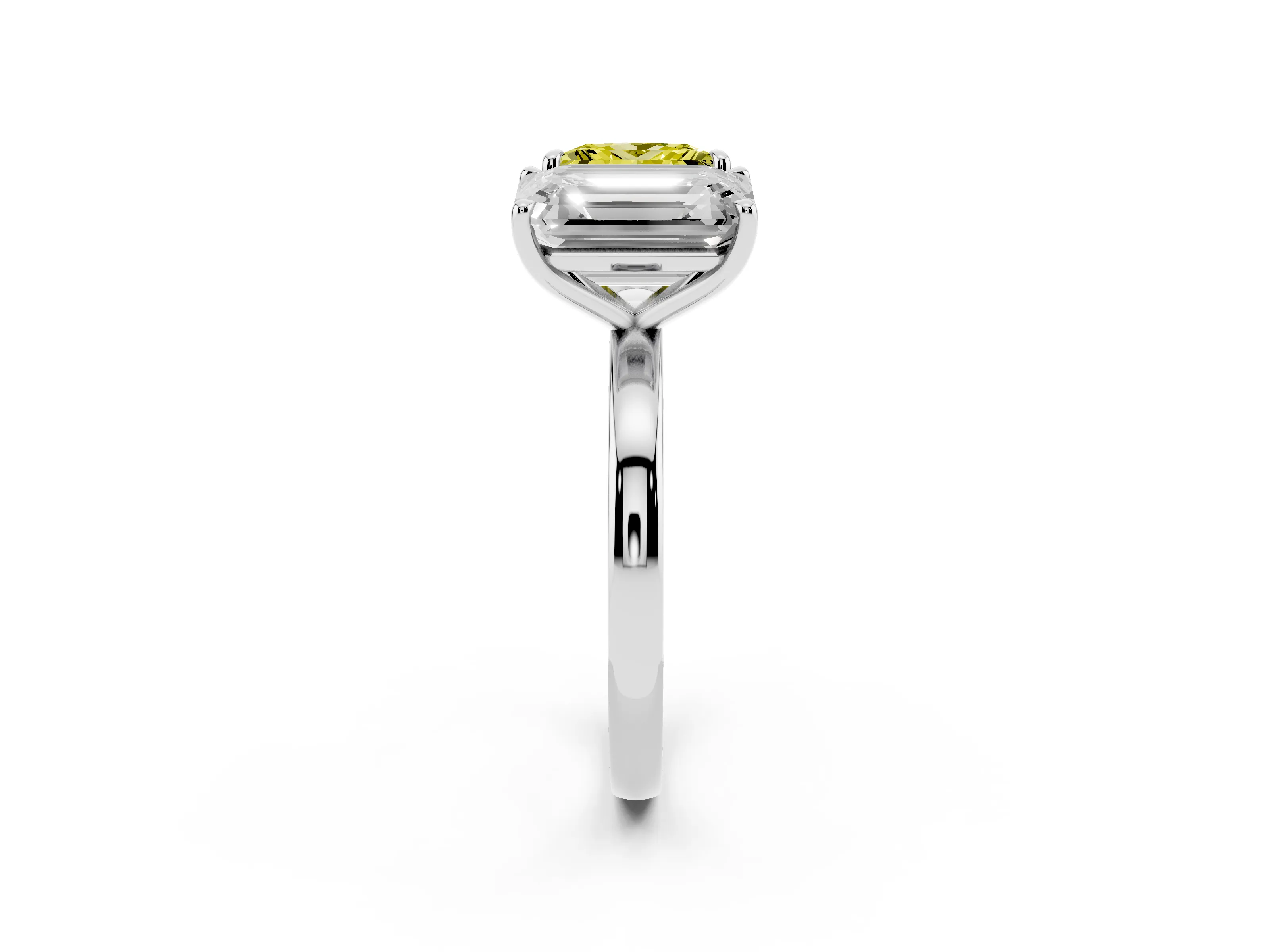 Fancy Yellow Princess Cut and Emerald Cut Toi Moi Ring Set in White gold with Prong Setting
