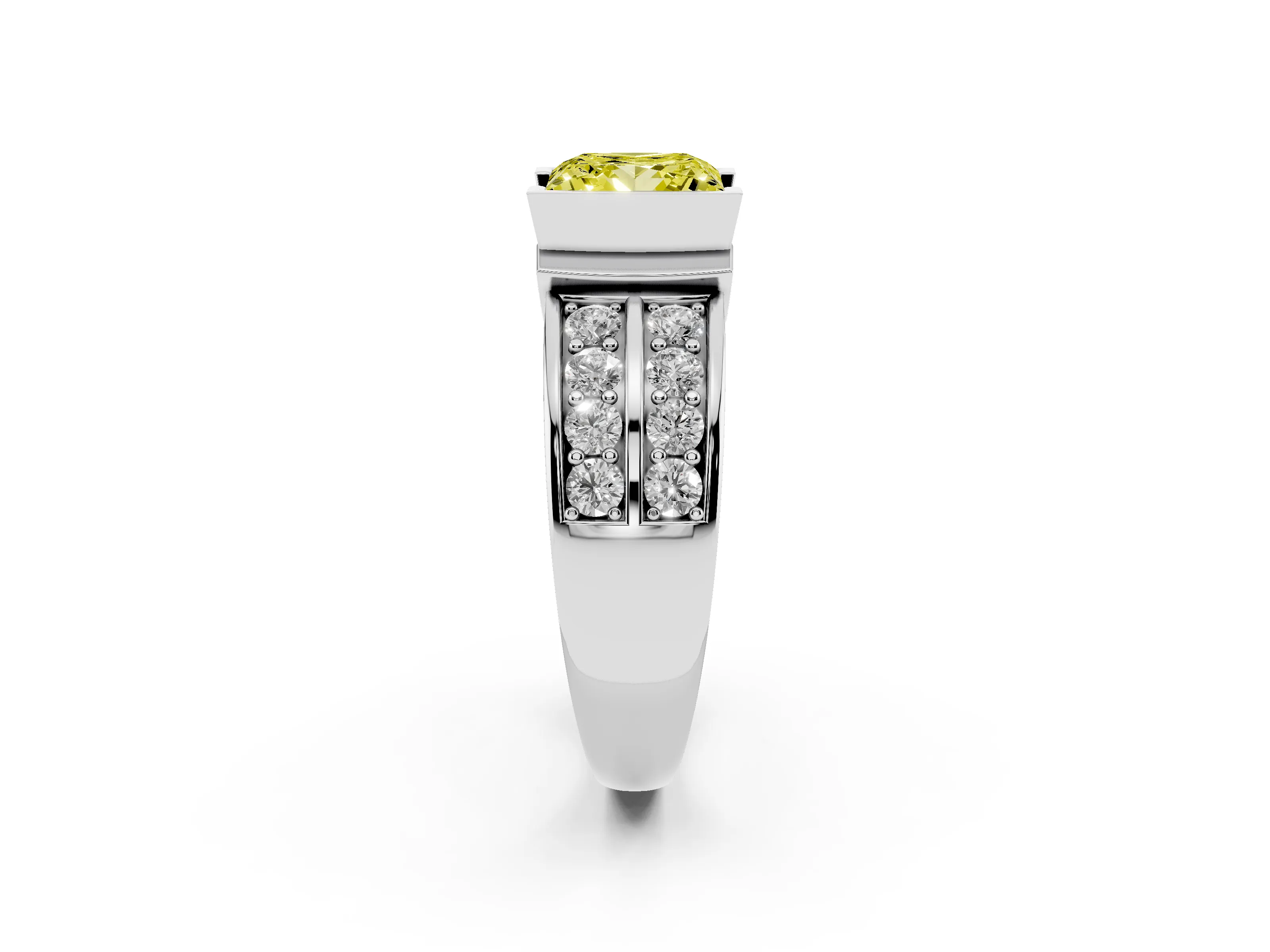 Fancy Yellow Princess Cut Diamond Wide Channel Set Band Ring Set in White gold with Bezel Setting