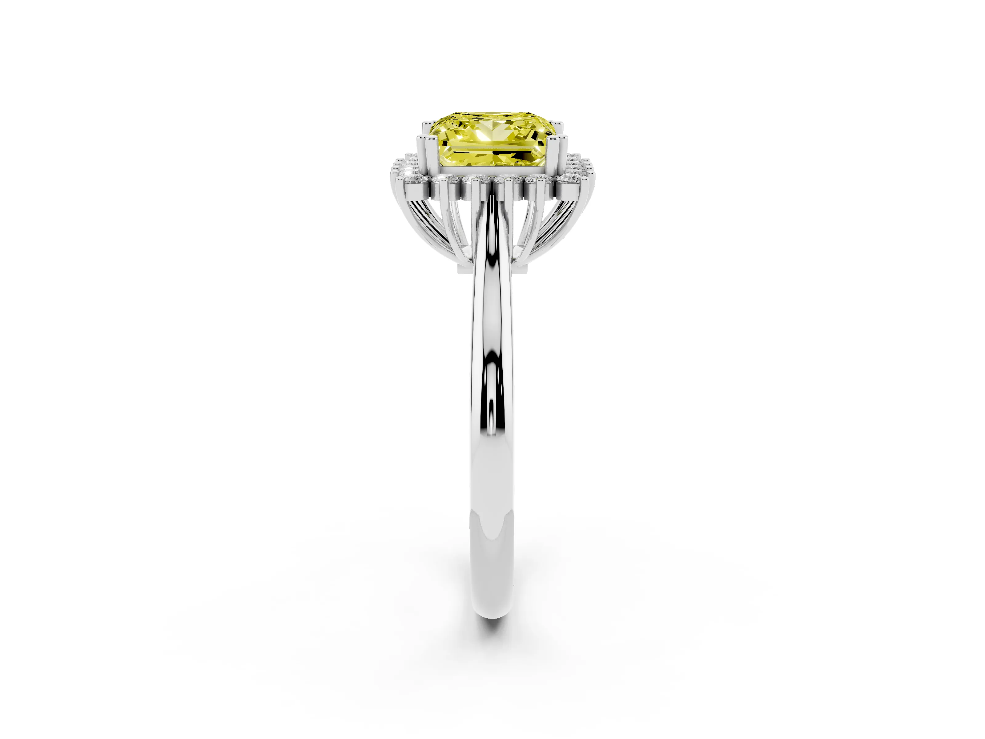 Fancy Yellow Princess Cut Diamond Halo Ring Set in Platinum with Plain Solitaire Band and Prong Setting