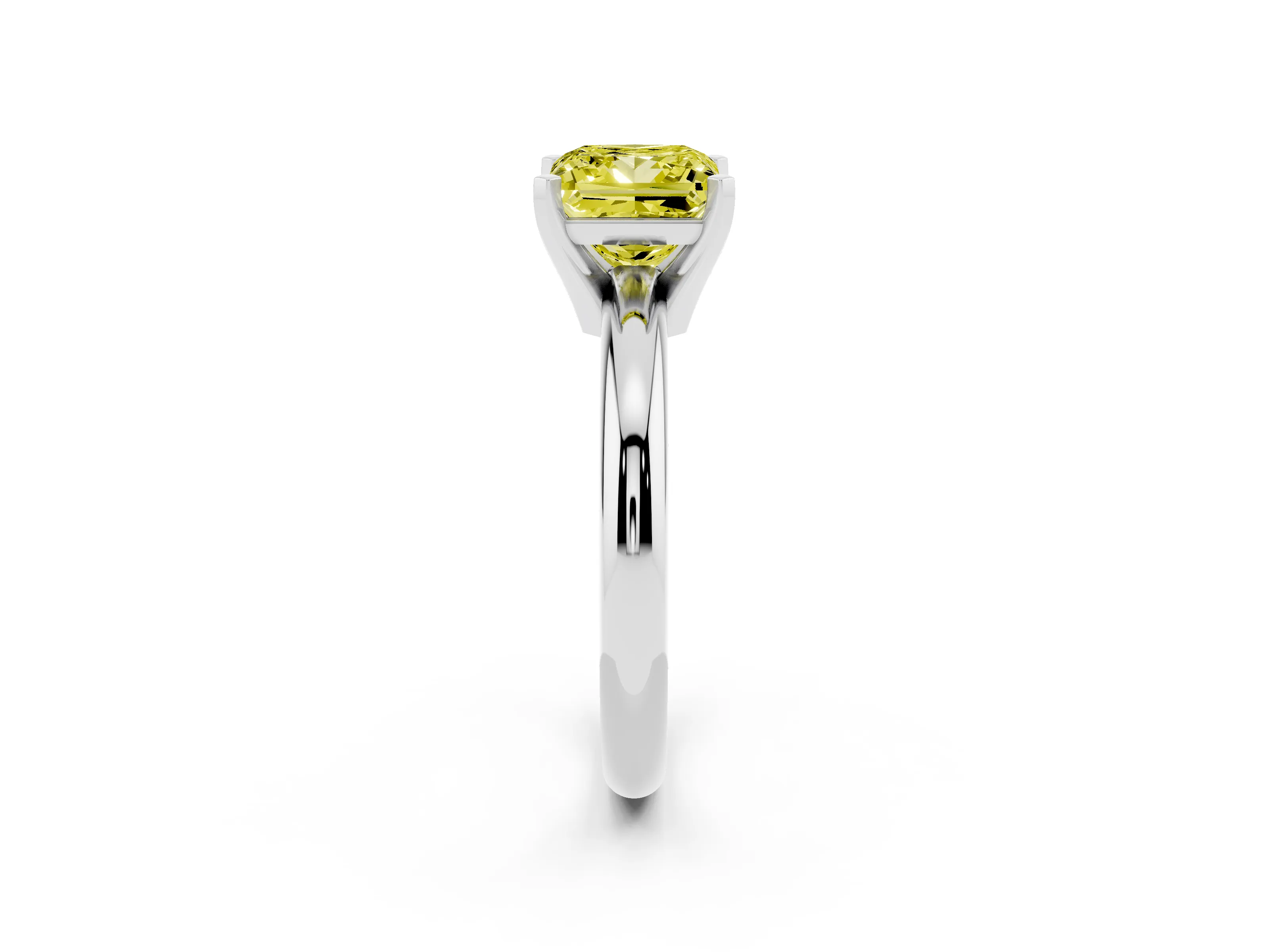 Fancy Yellow Princess Cut Diamond Solitaire Engagement Ring Set in Silver with Round Band and Prong Setting