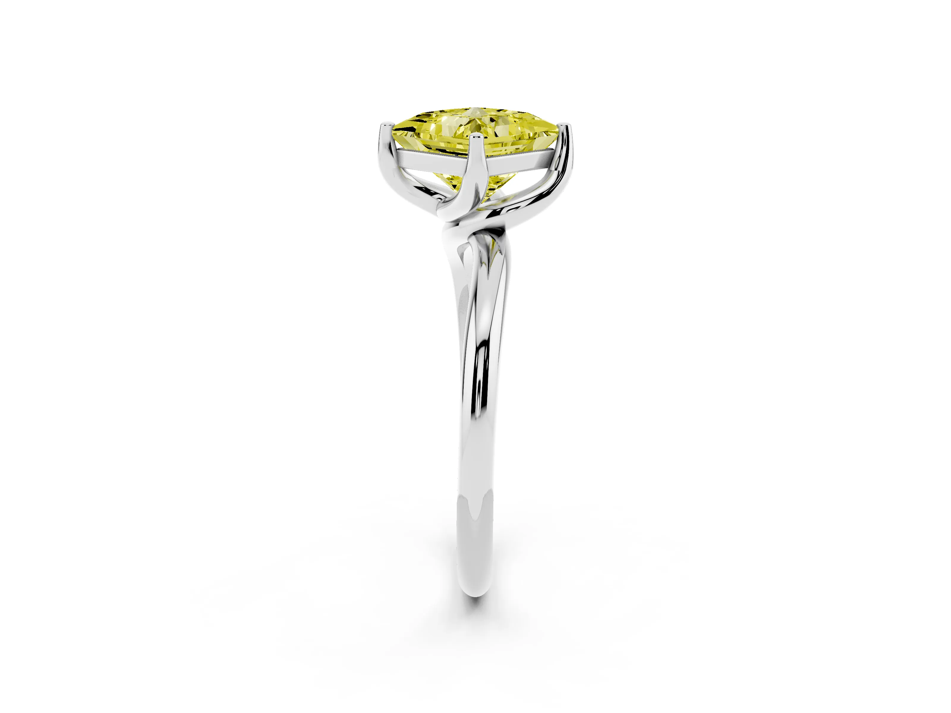 Fancy Yellow Princess Cut Diamond Solitaire Engagement Ring Set in Platinum with Classic Plain Band