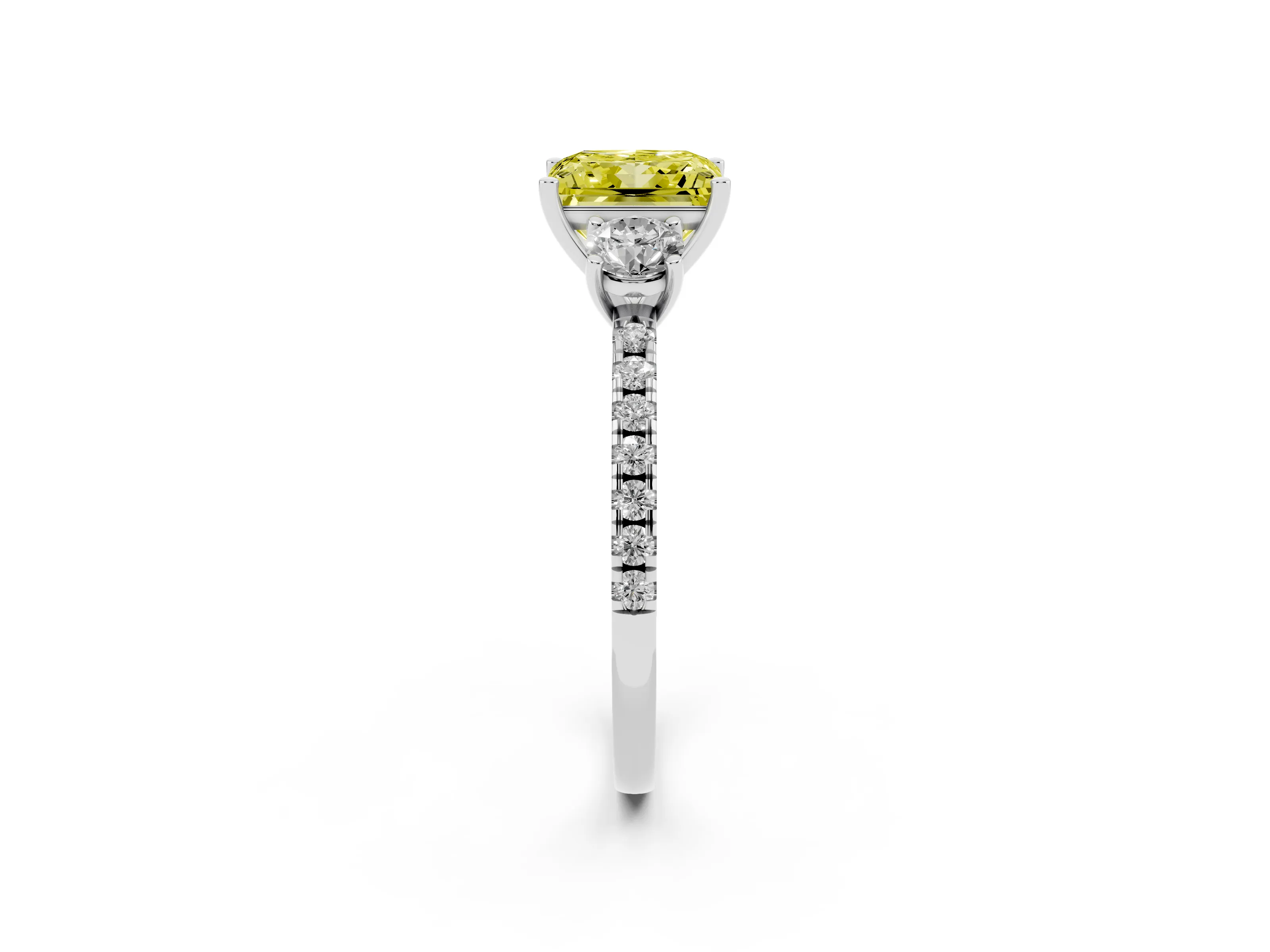 Fancy Yellow Princess Cut Diamond Three-Stone Ring Set in Silver with Pavé Band and Graduated Sides