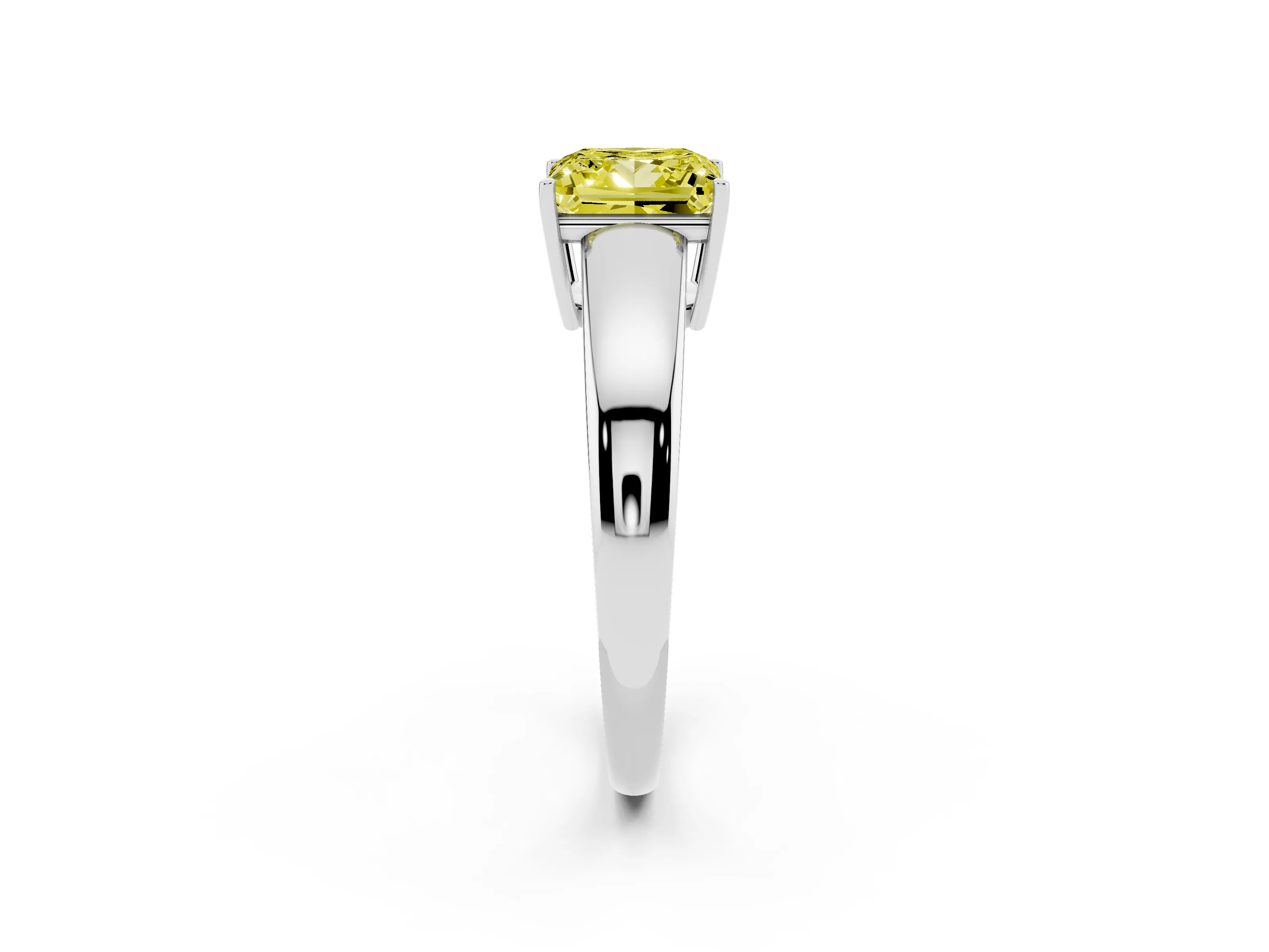 Fancy Yellow Princess Cut Diamond Solitaire Ring Set in Silver with Tapered Band and Prong Setting