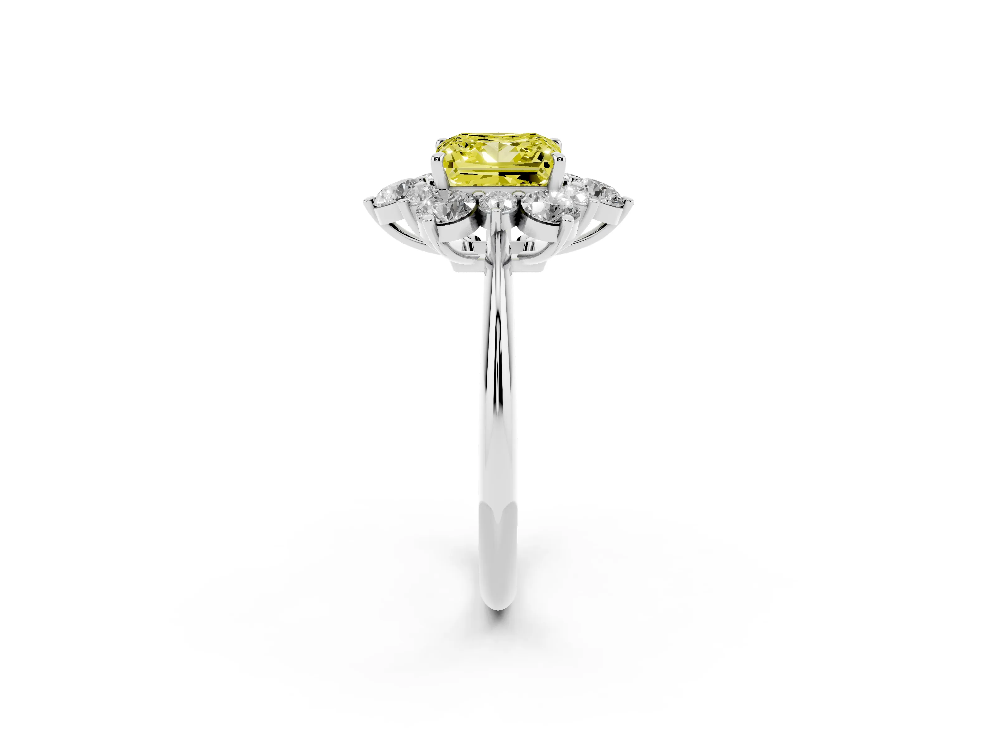 Fancy Yellow Princess Cut Diamond Cluster Halo Ring Set in Silver with Solitaire Band and Prong Setting