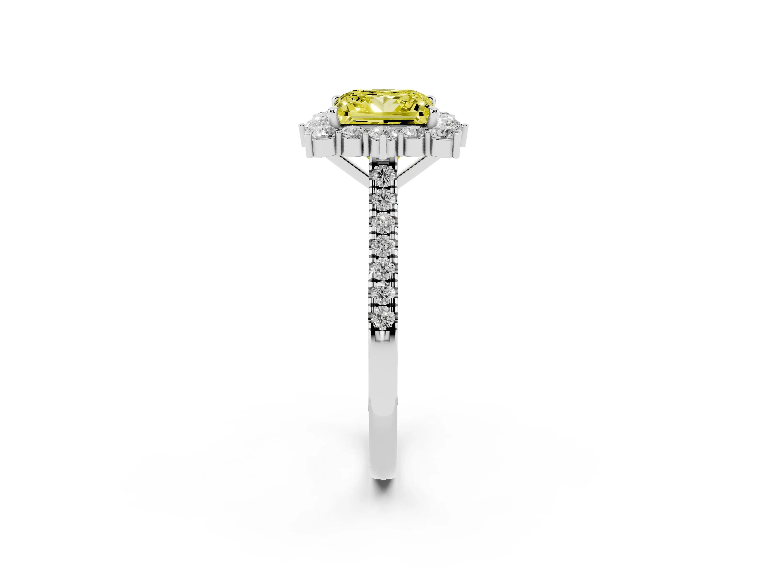 Fancy Yellow Princess Cut Diamond Halo Ring Set in Silver with Pavé Band and Prong Setting