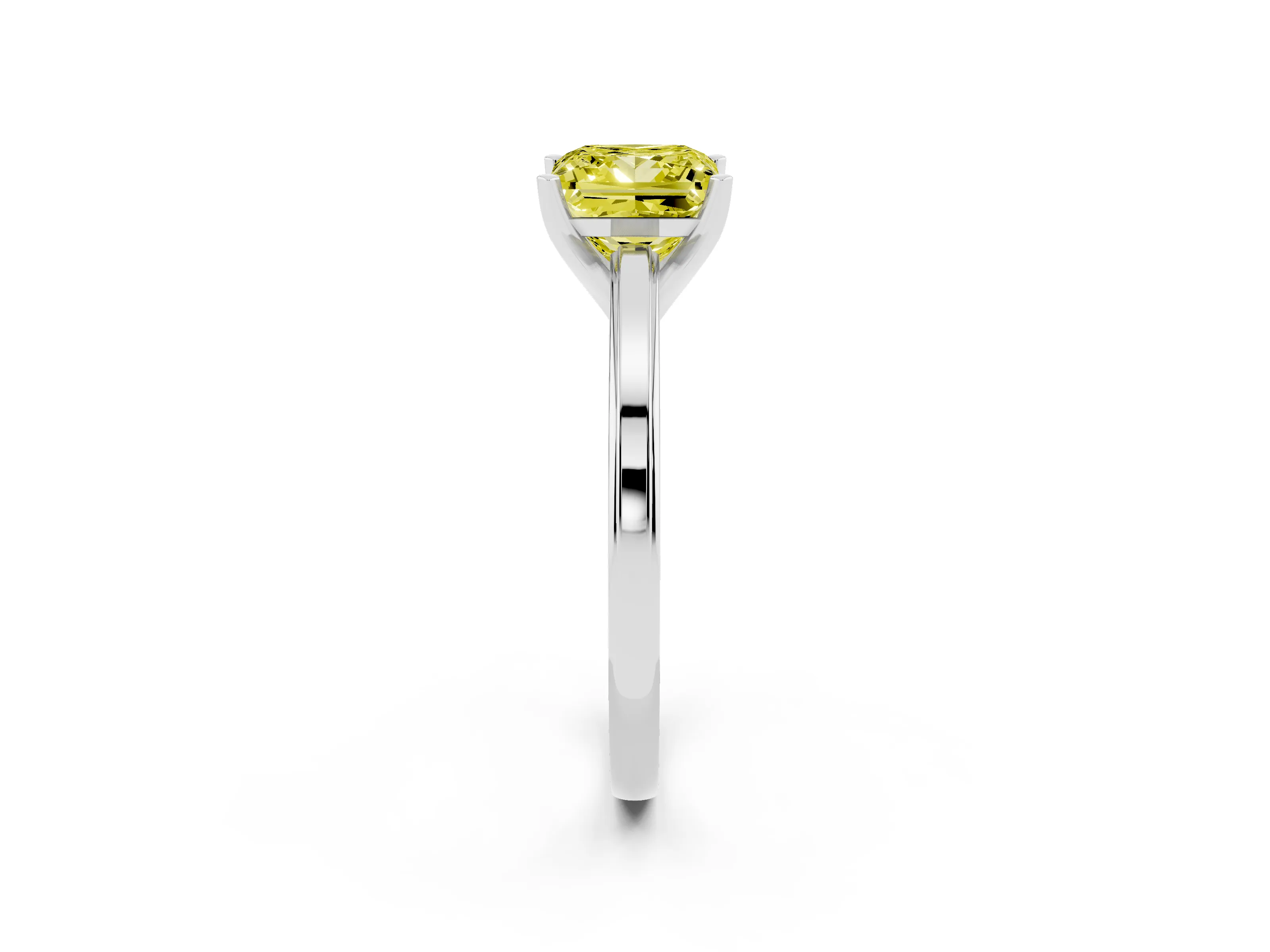 Fancy Yellow Princess Cut Diamond Solitaire Ring Set in Platinum with Prong Setting and Classic Band
