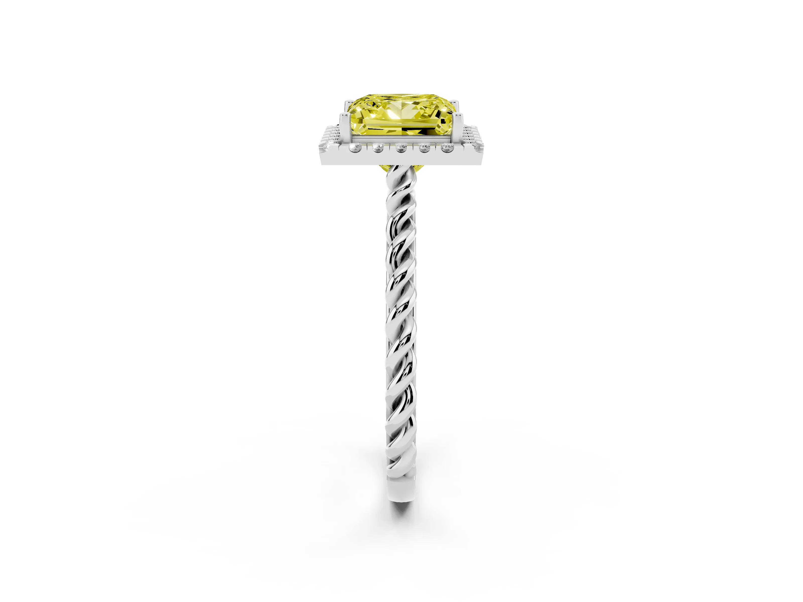 Fancy Yellow Princess Cut Diamond Halo Ring Set in Platinum with Plain Twisted Band
