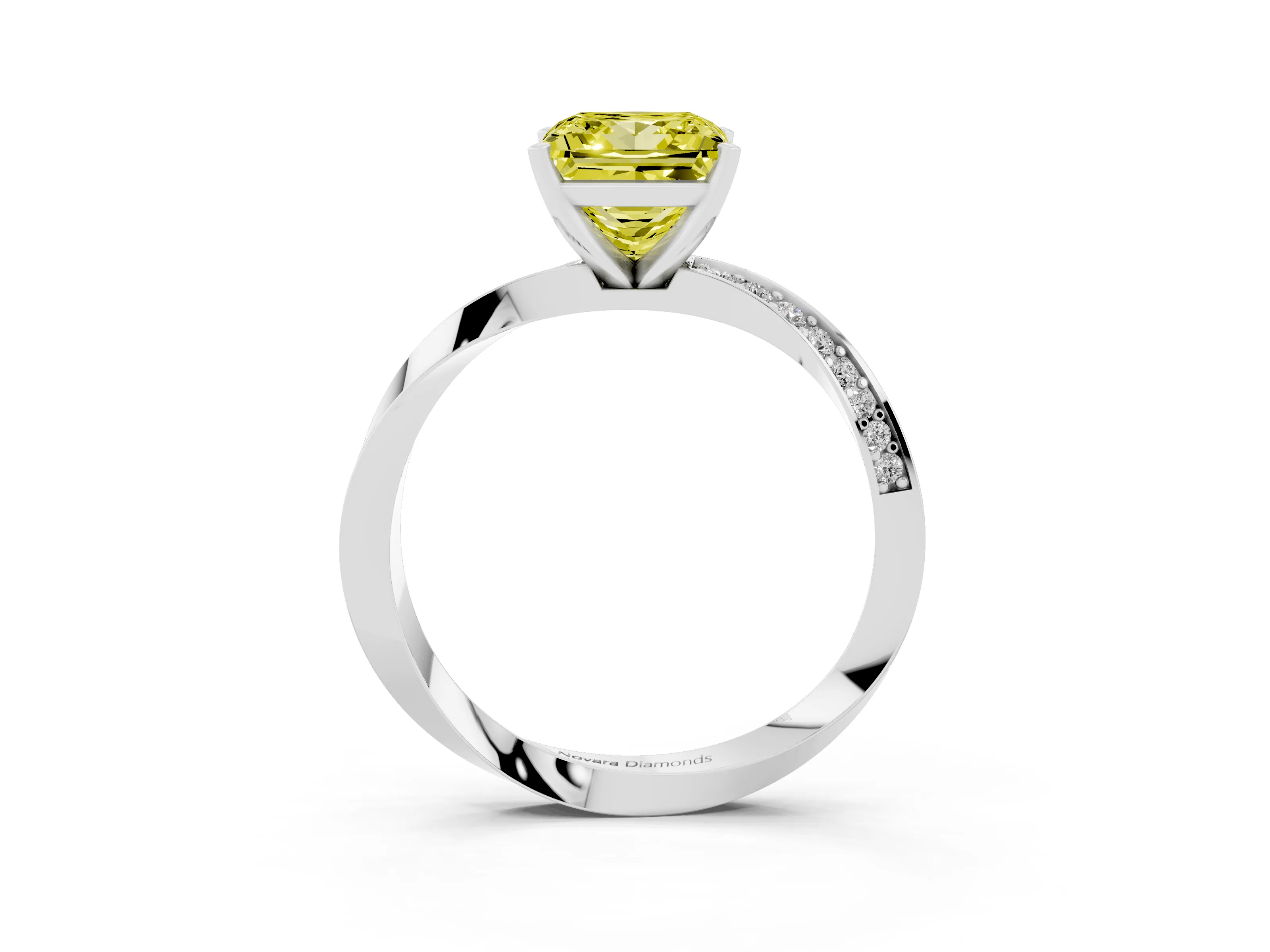 Fancy Yellow Princess Cut Diamond Engagement Ring Set in Silver with Side Stone Accents and Prong Setting