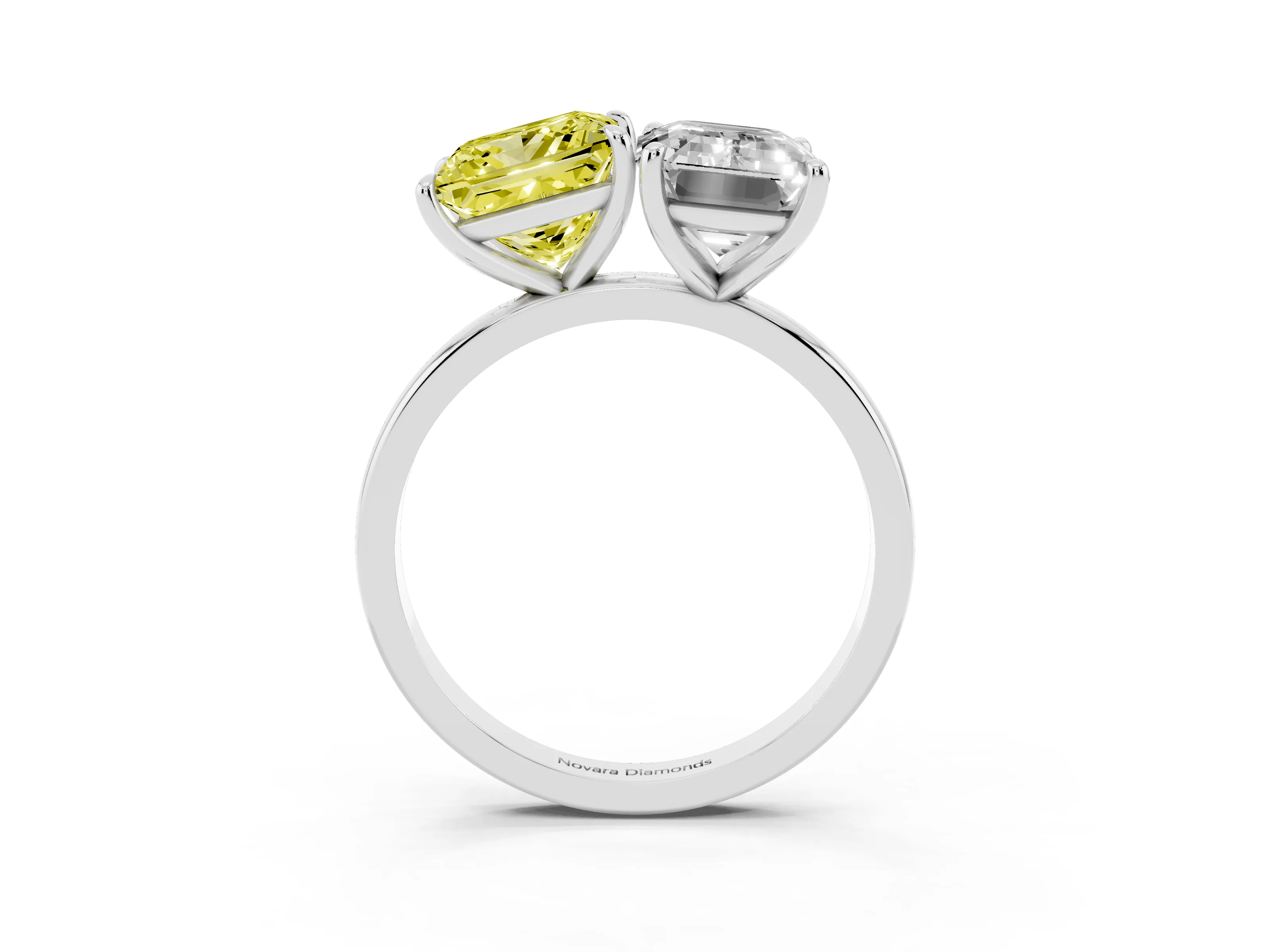 Fancy Yellow Princess Cut and Emerald Cut Toi Moi Ring Set in White gold with Prong Setting