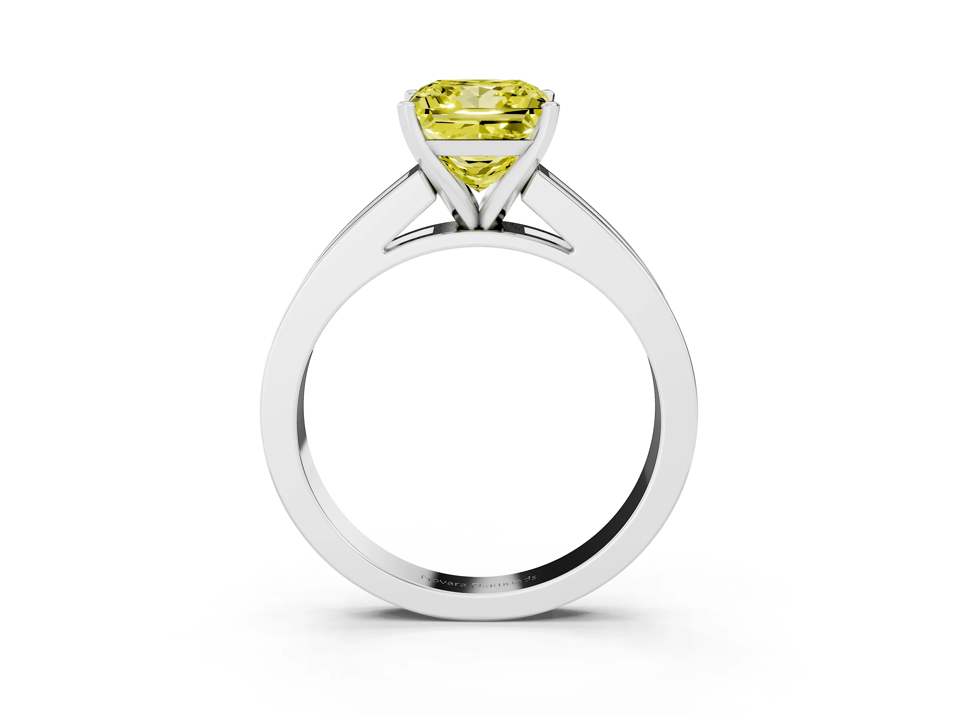 Fancy Yellow Princess Cut Diamond Solitaire Ring Set in Silver with Channel-Set Band and Prong Setting