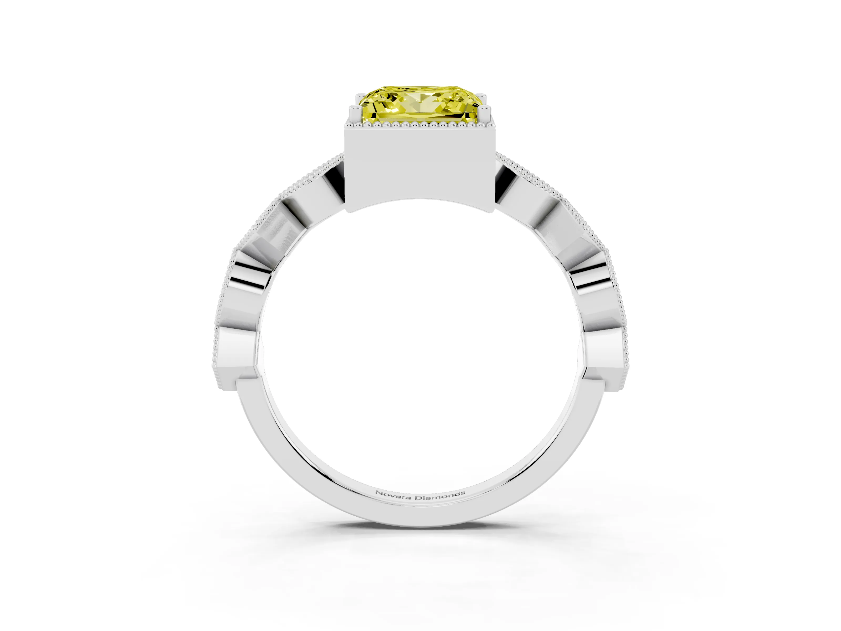 Fancy Yellow Princess Cut Diamond Milgrain Marquise Twist Band Ring Set in White gold with Prong Setting