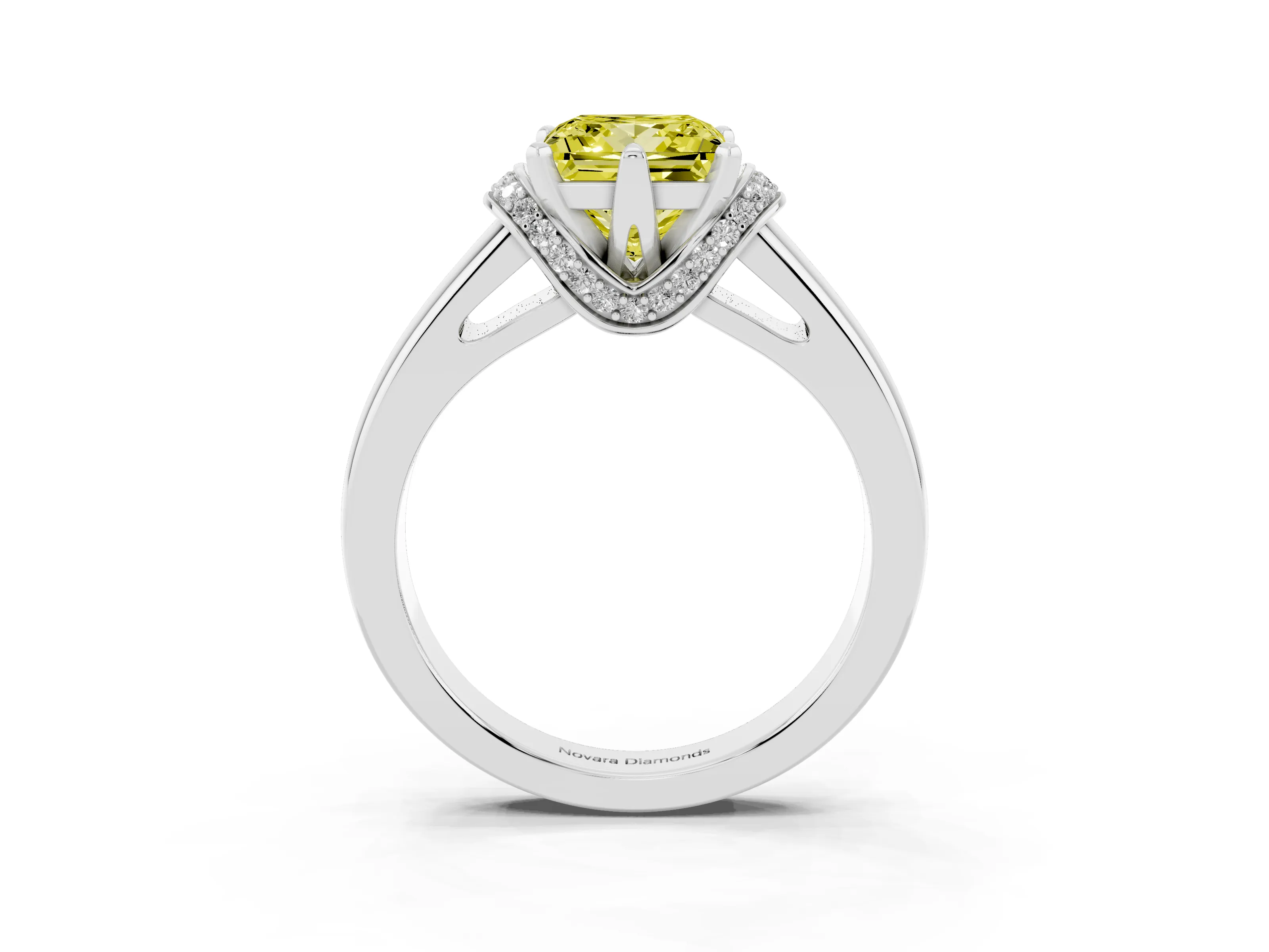 Fancy Yellow Princess Cut Diamond Pavé Band Solitaire Ring Set in Silver with Prong Setting